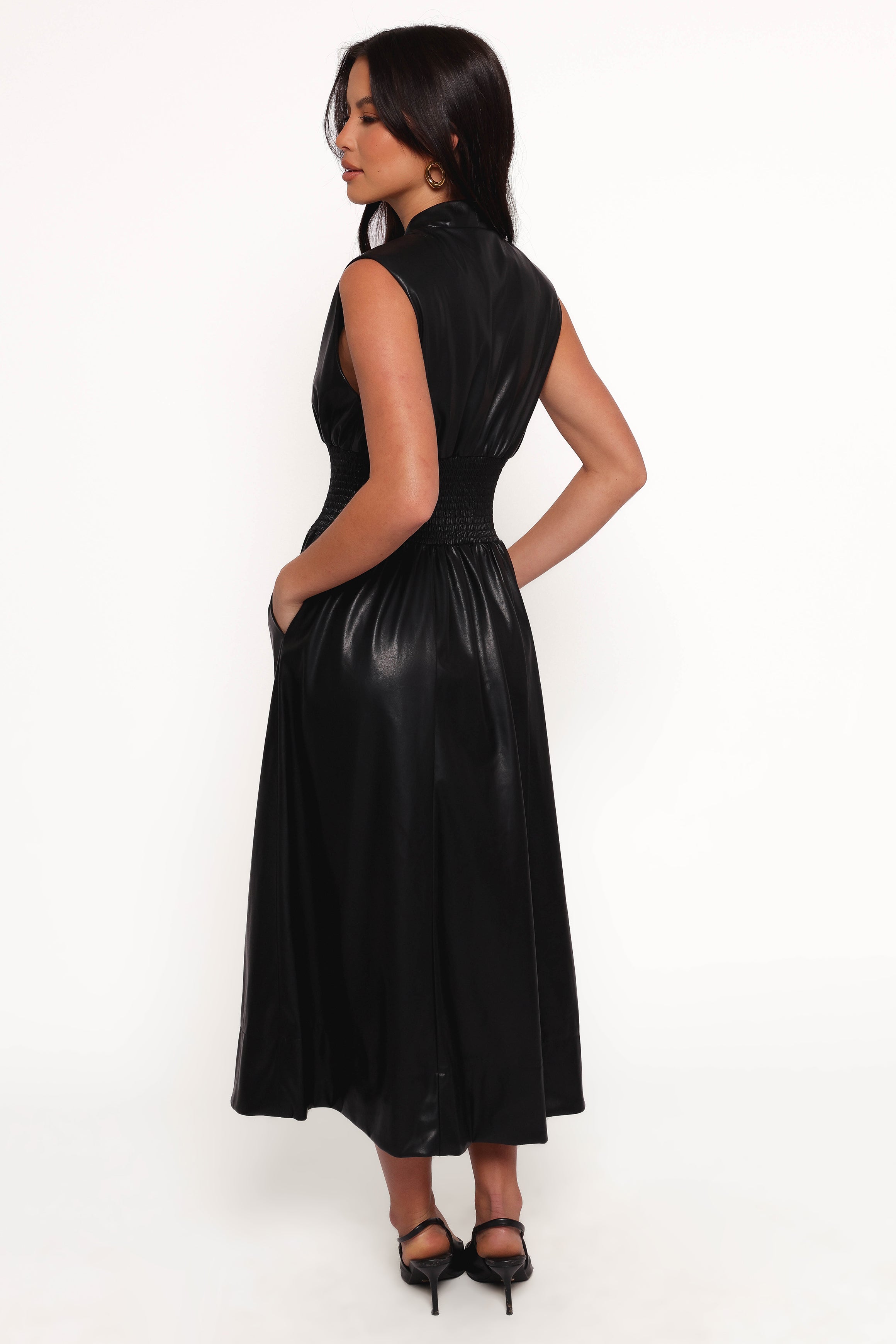 Lizzi Faux Leather Midi Dress - Black