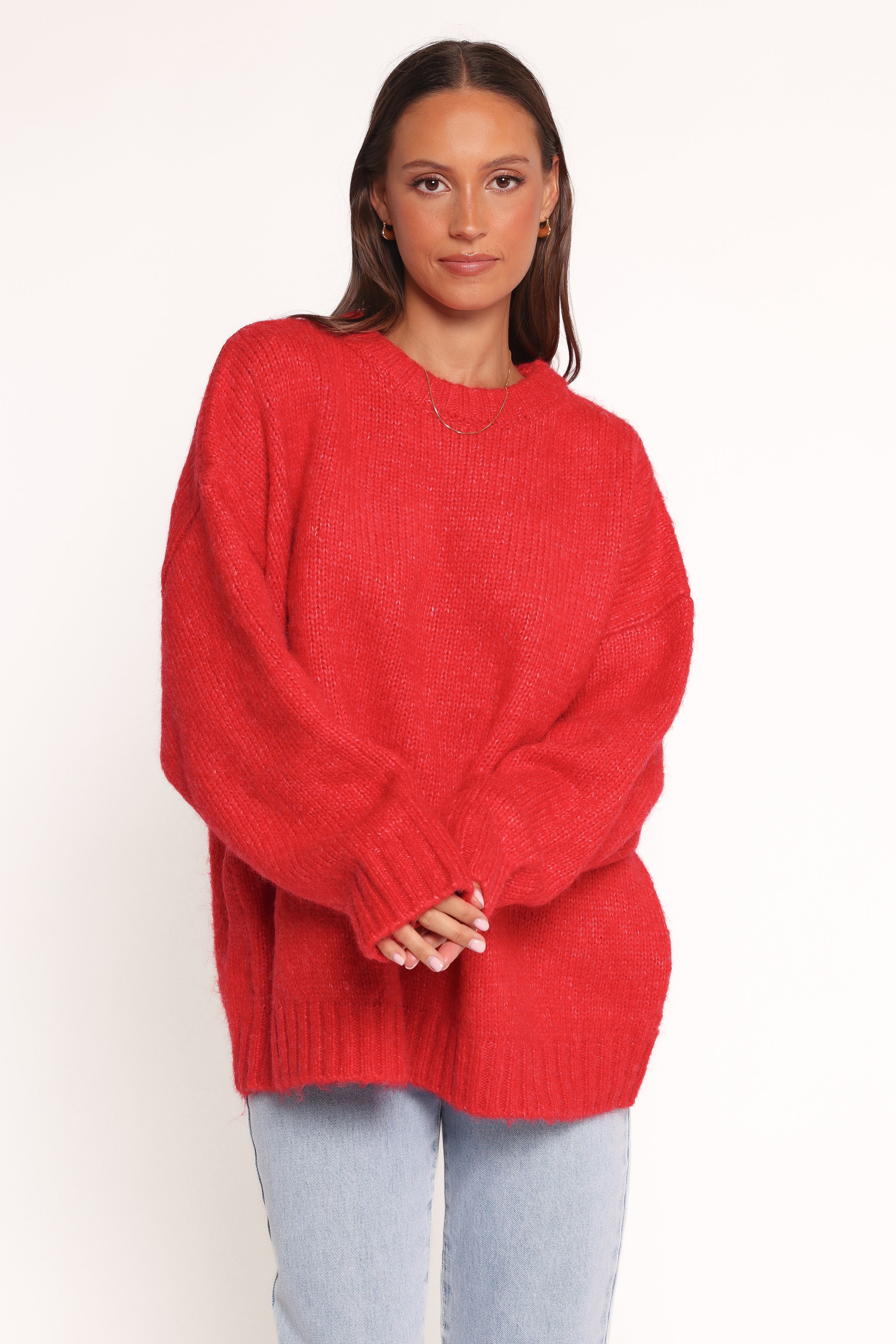 Lloyd Oversized Crew Knit Sweater - Red