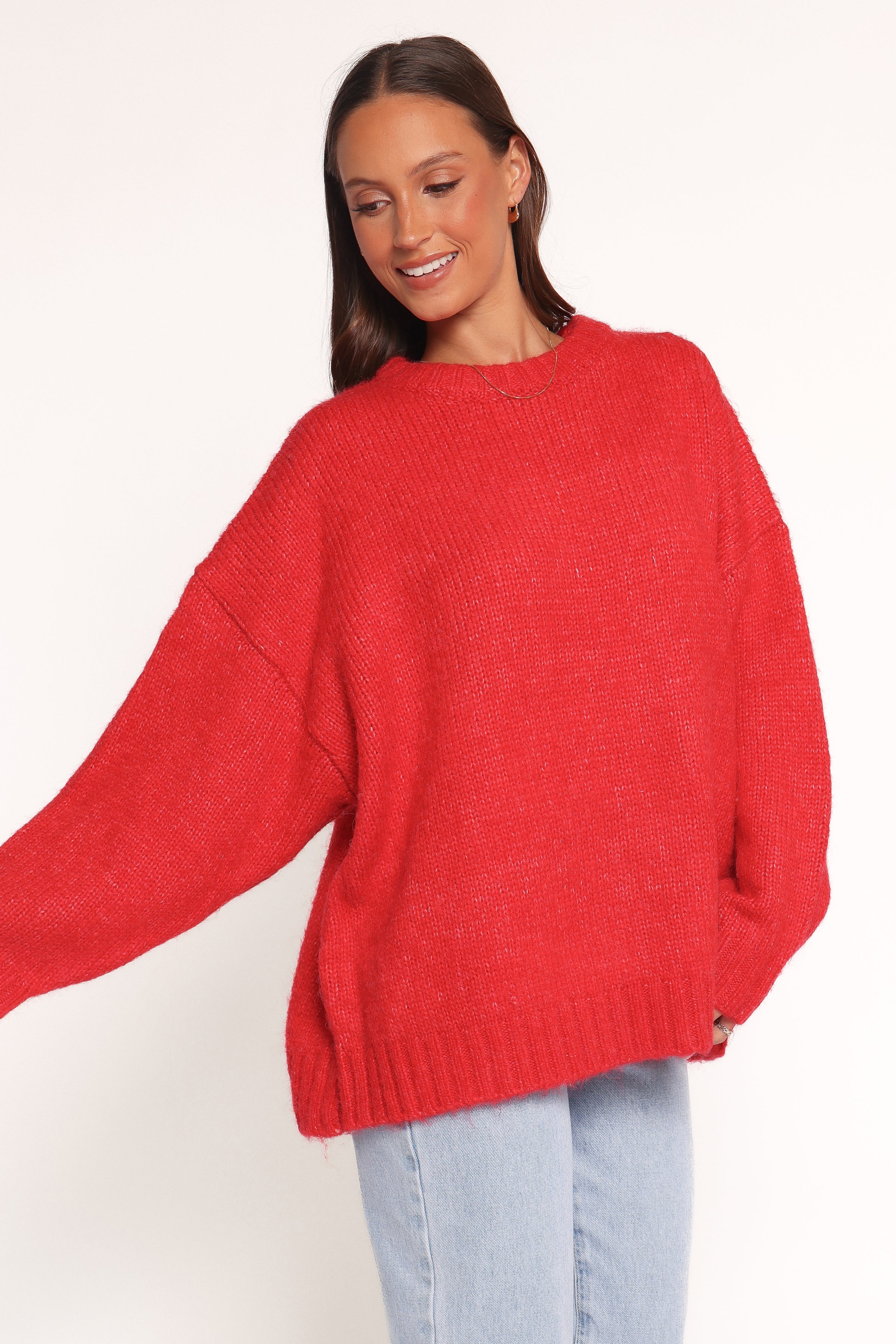 Lloyd Oversized Crew Knit Sweater - Red