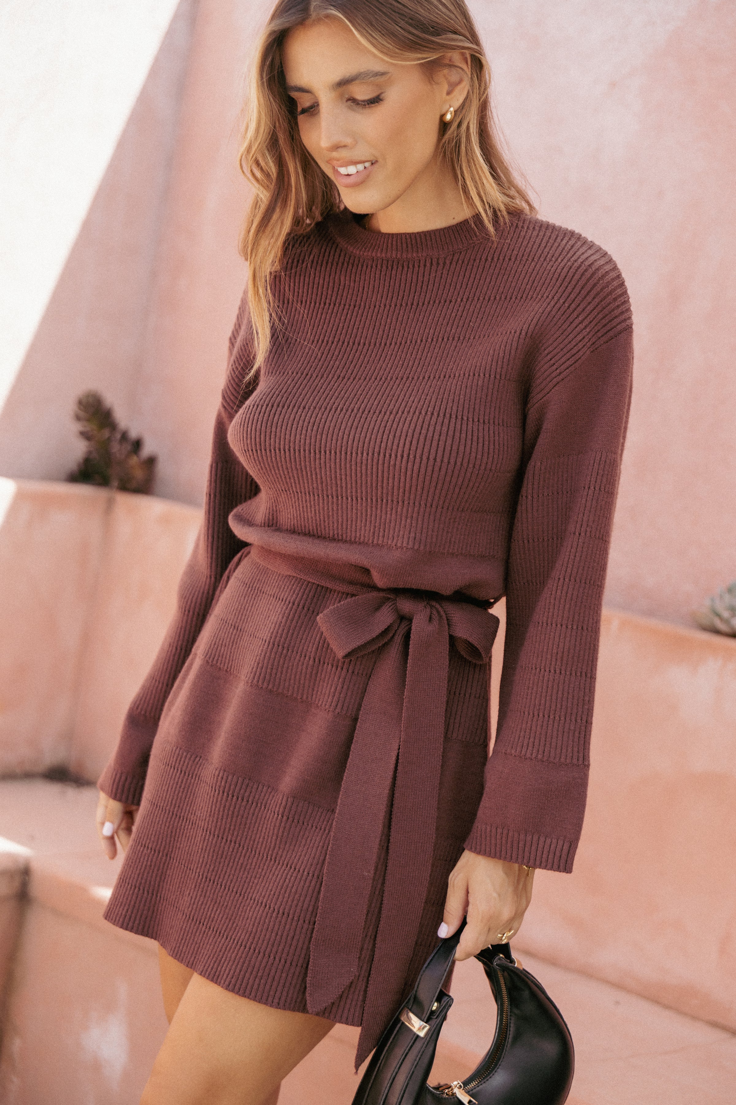Lucca Mini Sweater Dress - Chocolate Brown