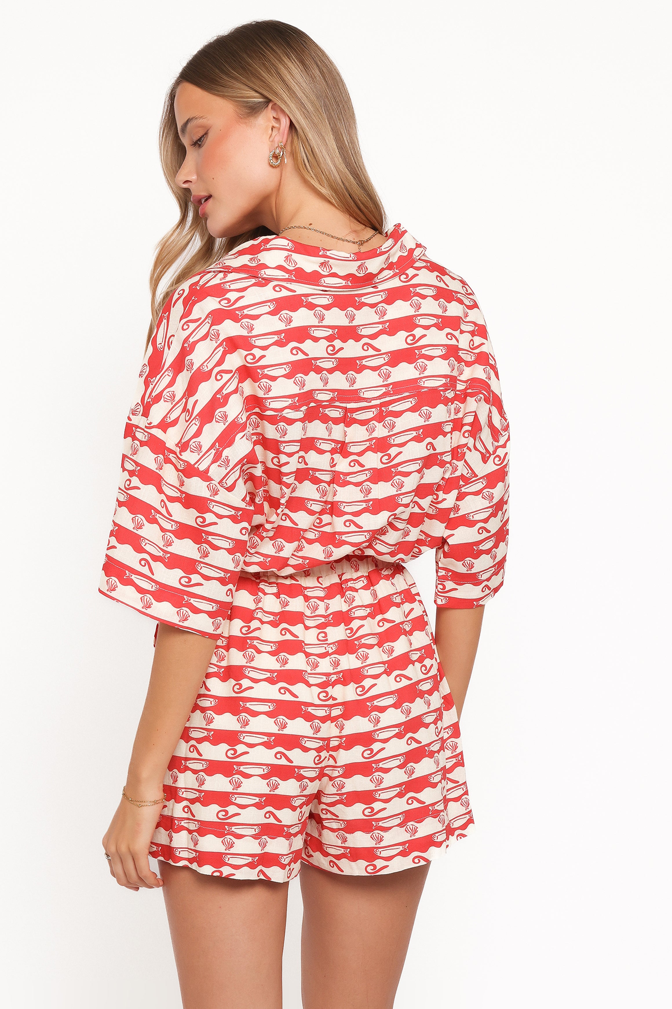 Lucinda Button Front Playsuit - Sardine Print