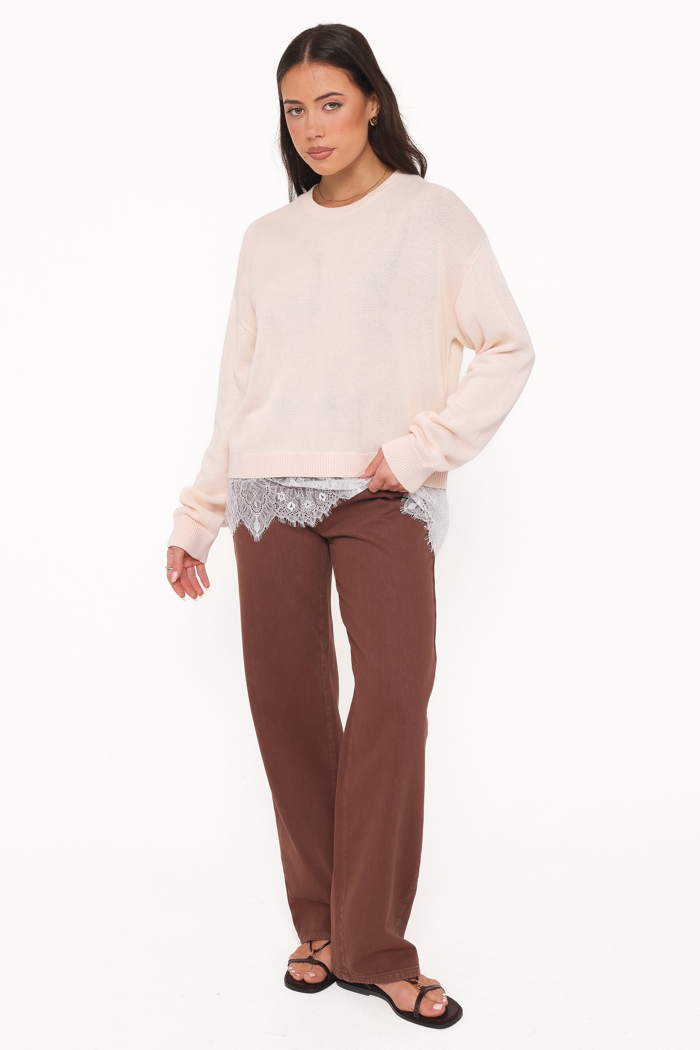 Mabel Lace Trim Sweater - Cream White