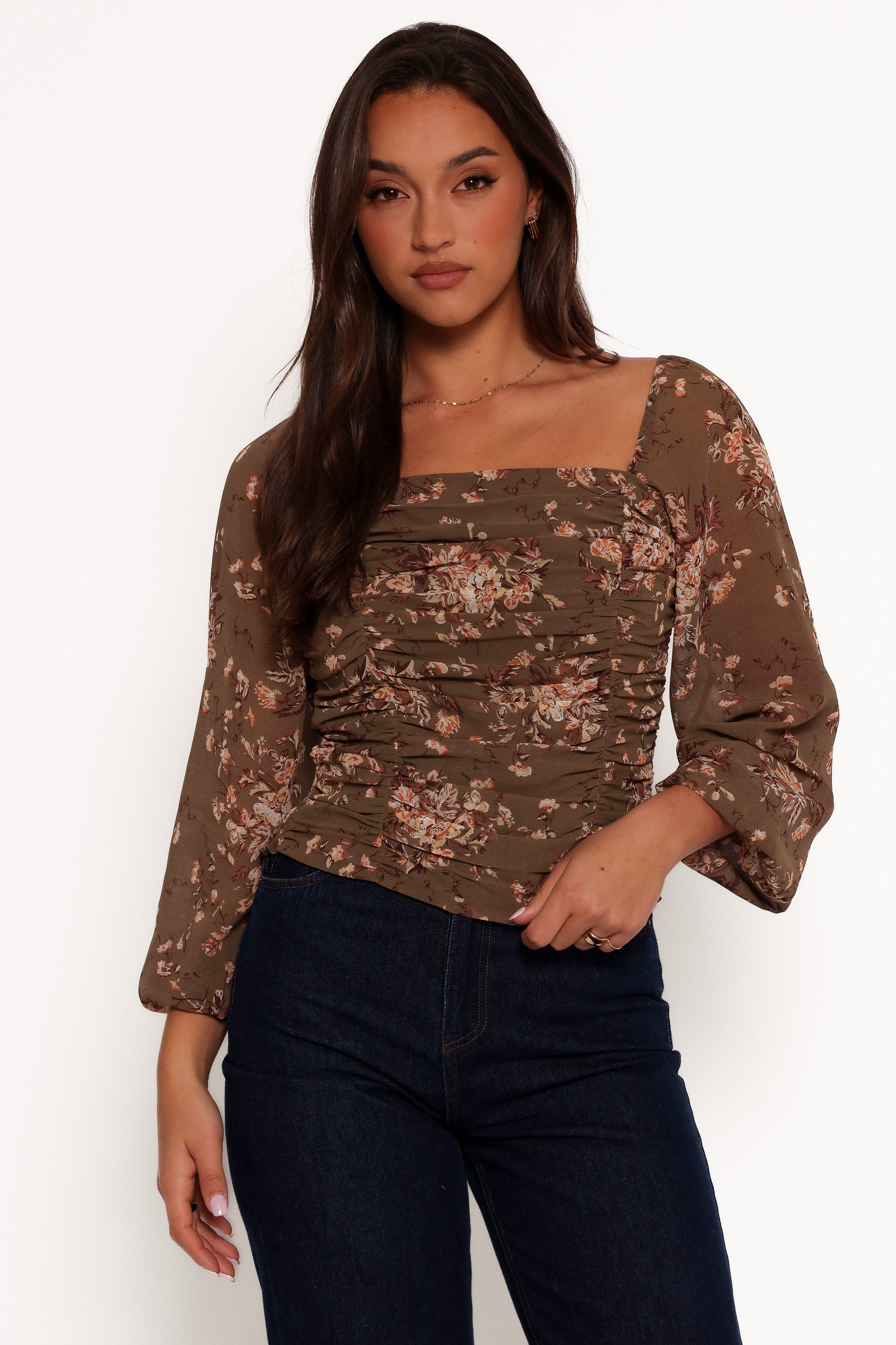 Maia Long Sleeve Top - Olive Floral