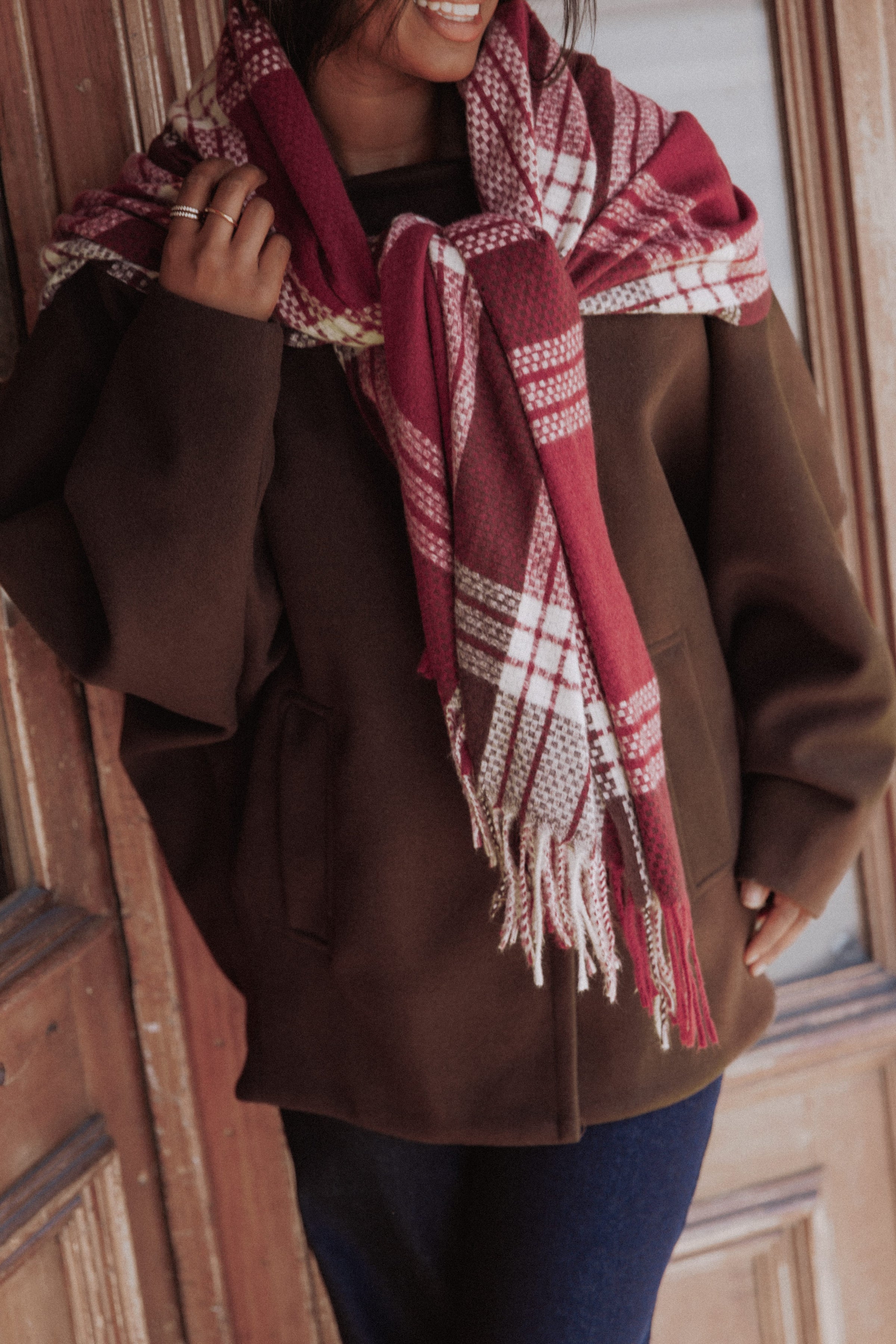 Abigail Scarf - Burgundy Check