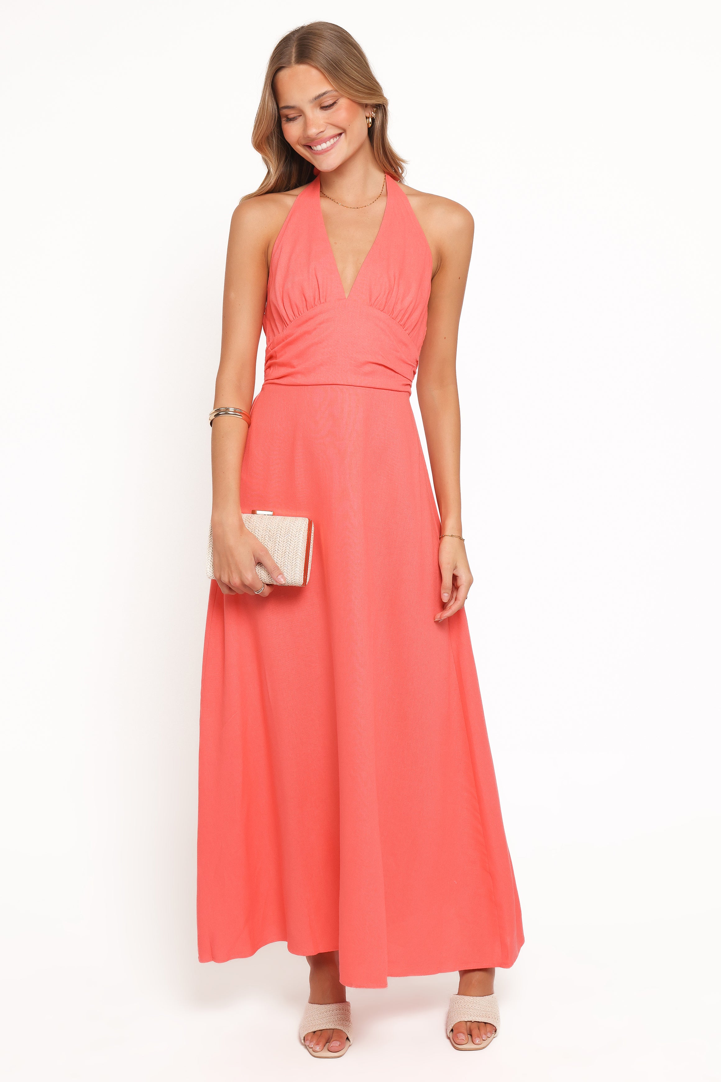 Marie Halterneck Maxi Dress - Coral