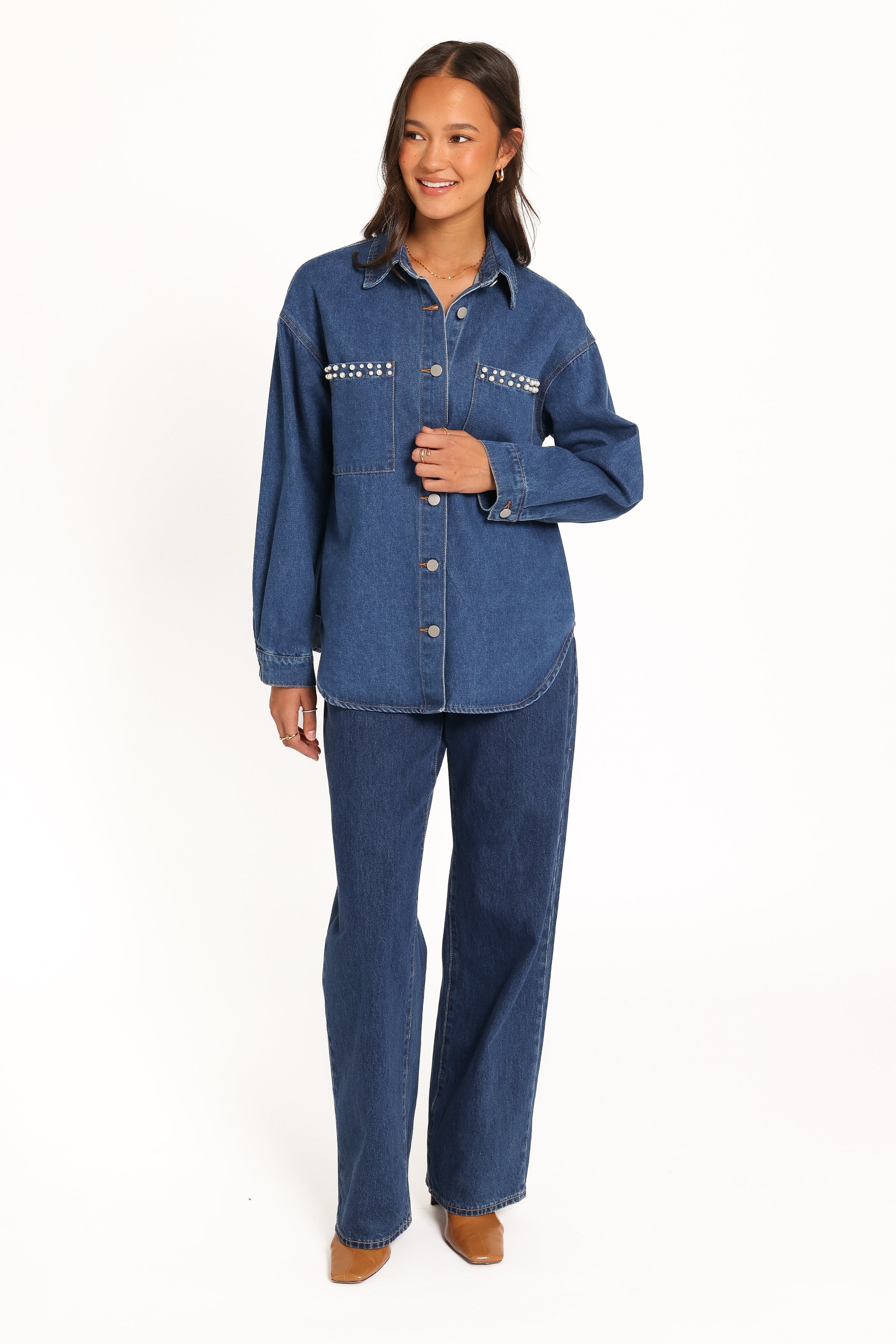 Mariska Pearl Denim Shirt - Indigo