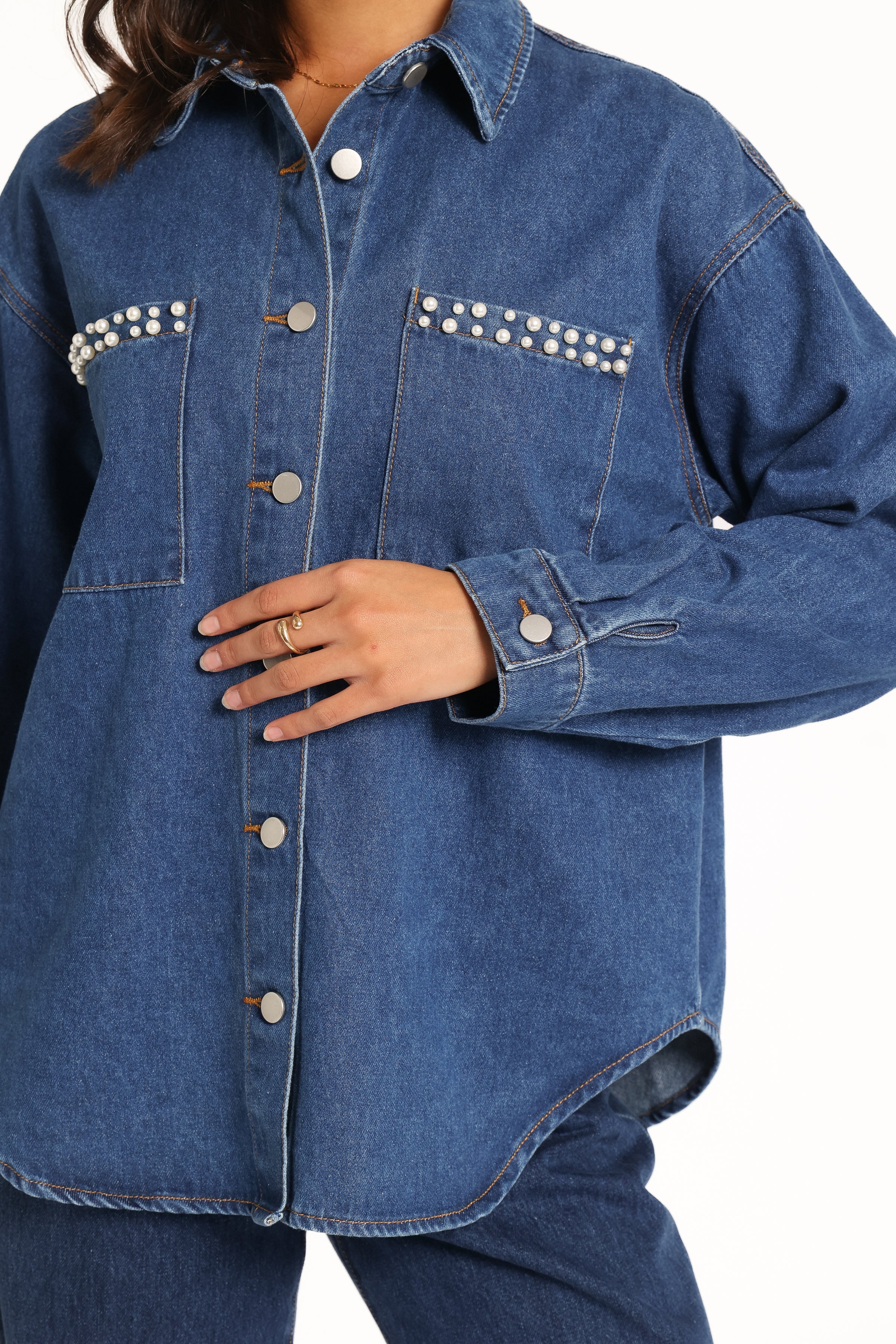 Mariska Pearl Denim Shirt - Indigo