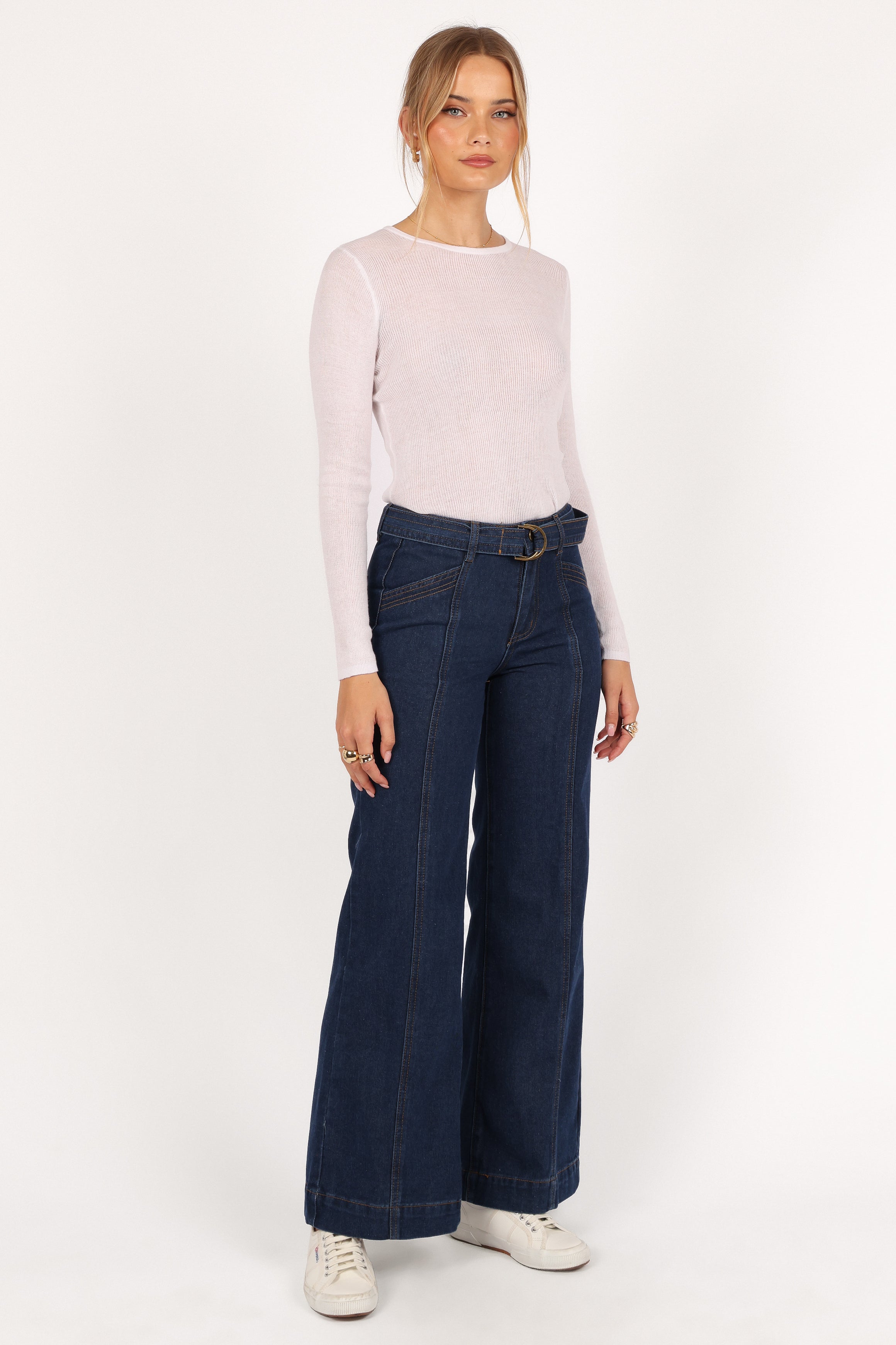 Mason Belted Wide Leg Jean - Mid Wash