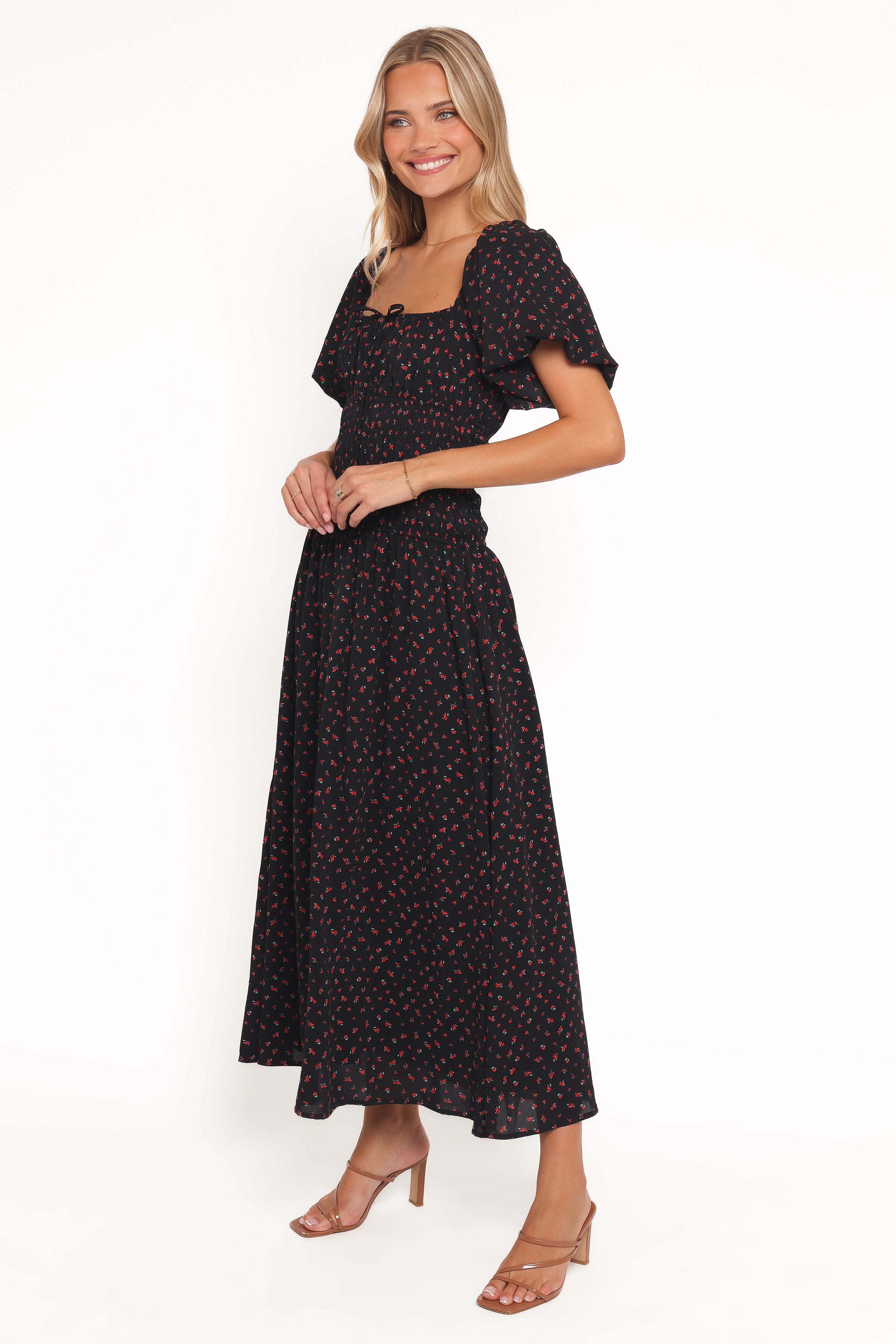 Melantha Midi Dress - Black Floral