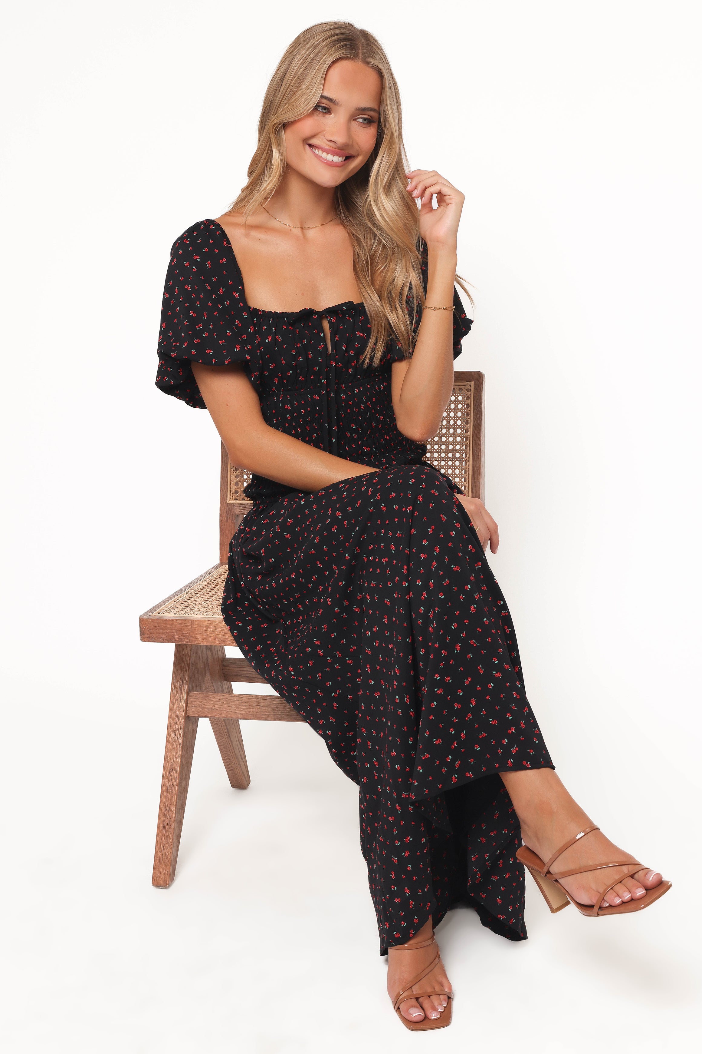 Melantha Midi Dress - Black Floral