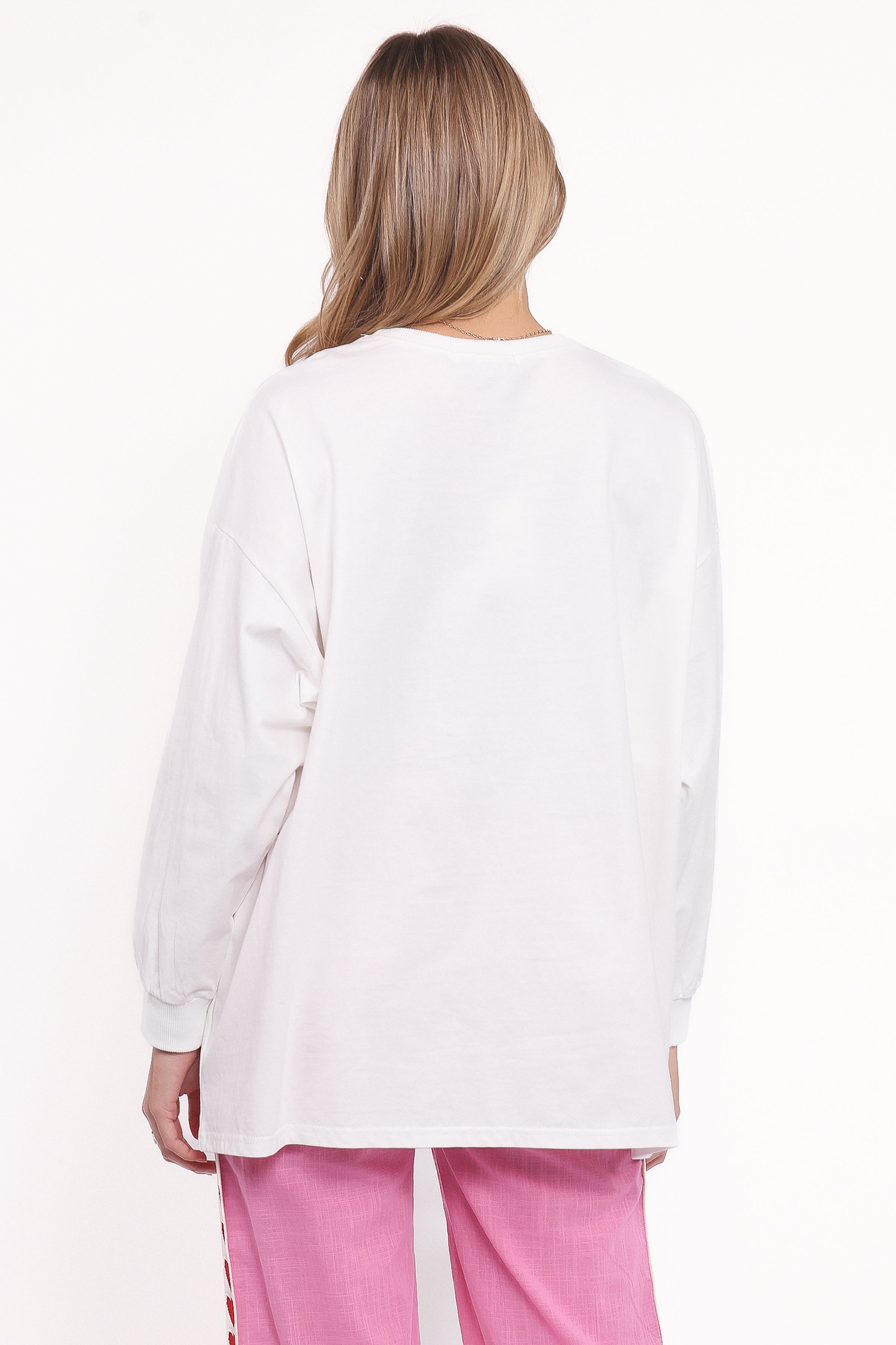 Meredith Graphic Tee Pant Set - White Pink