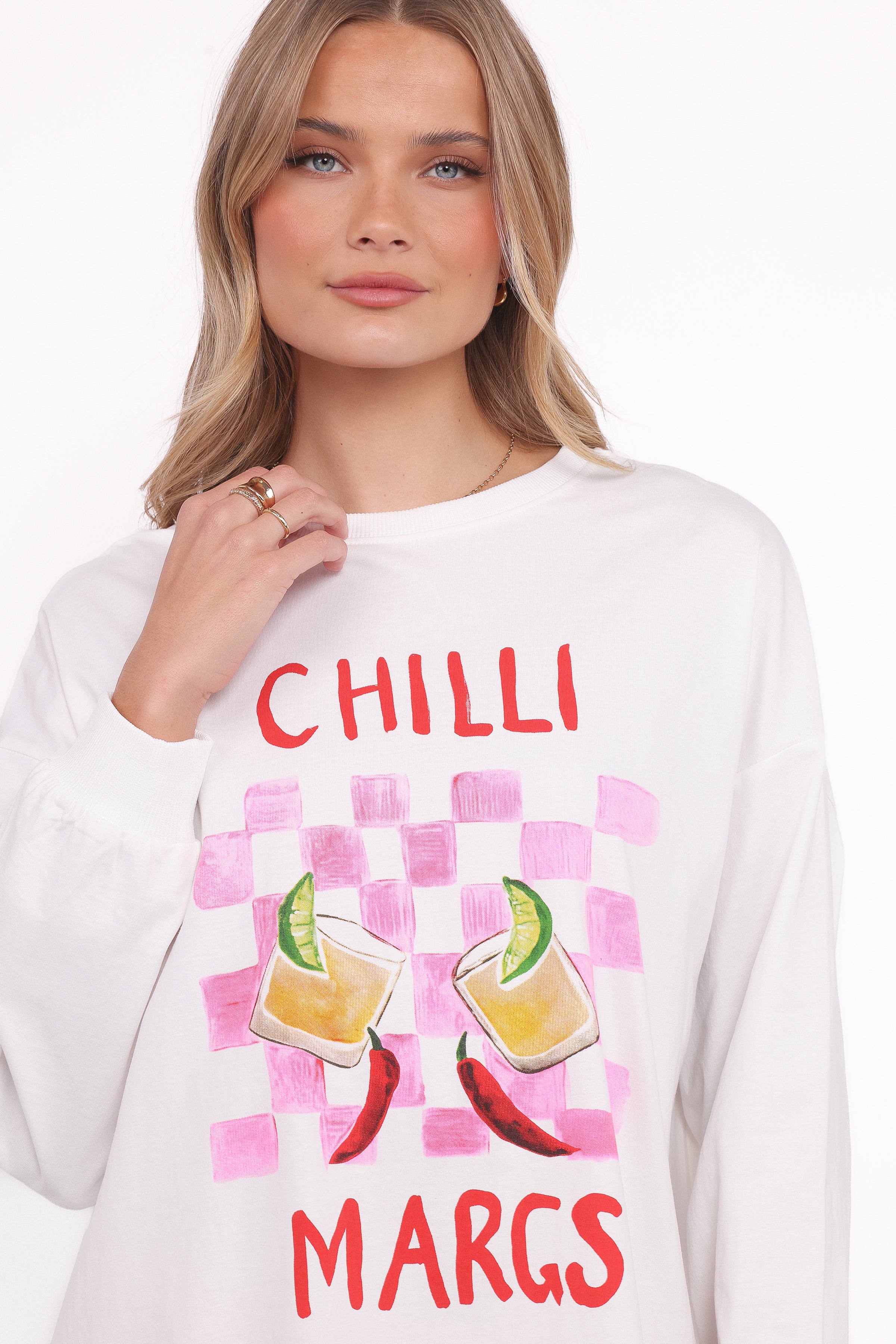 Meredith Graphic Tee Pant Set - White Pink