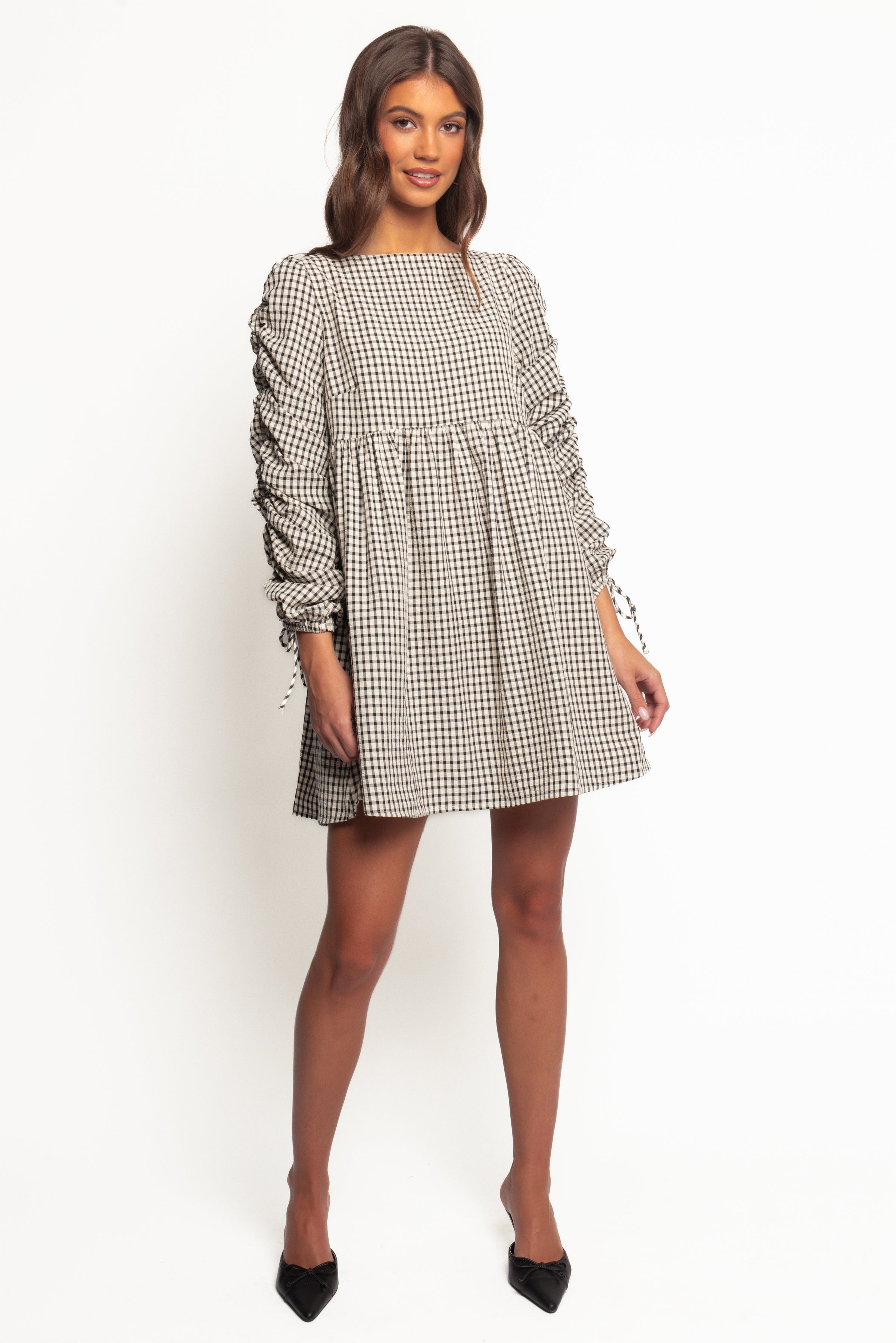 Micaela Long Sleeve Mini Dress - Black Gingham