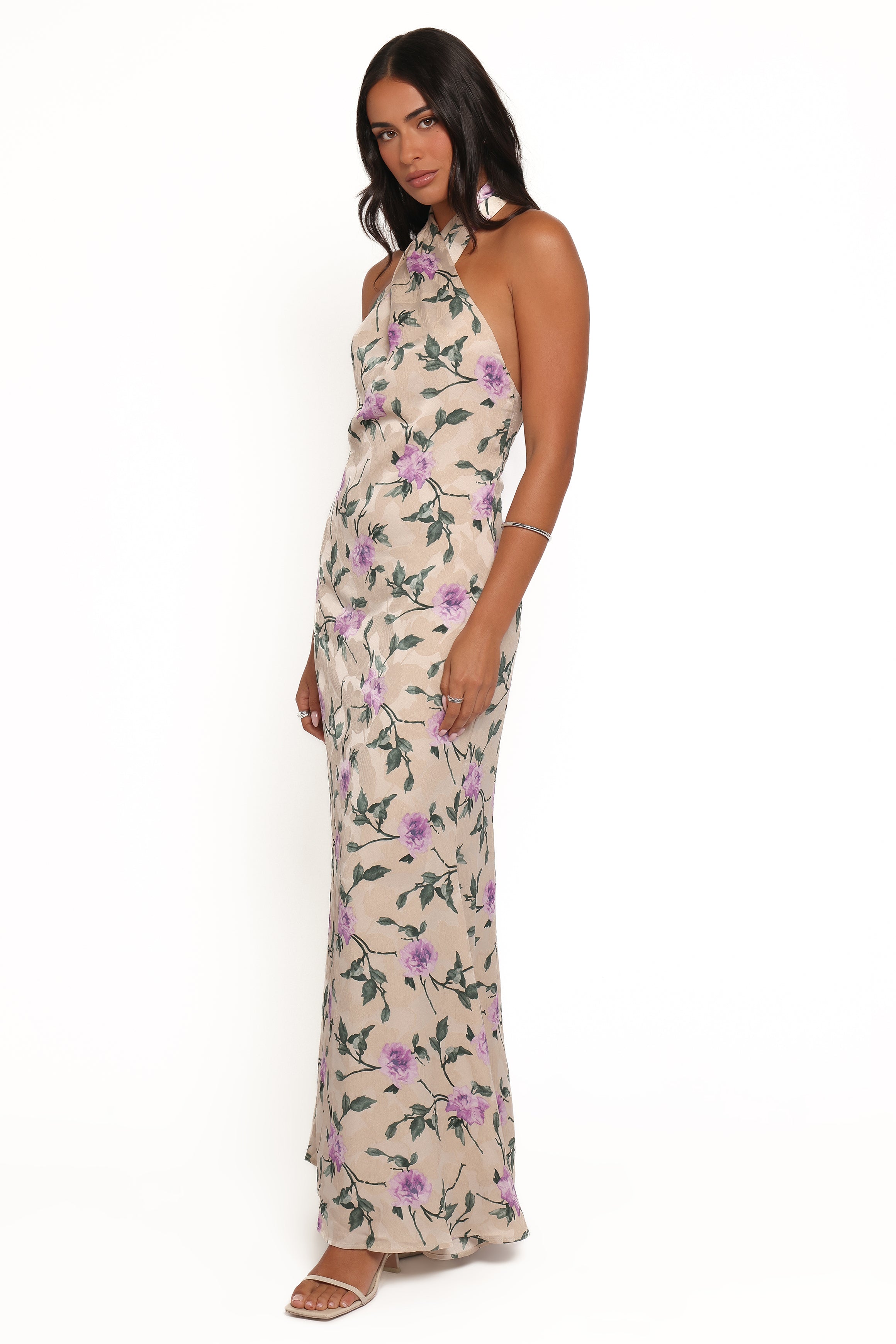 Mila Halterneck Maxi Dress - Purple Floral