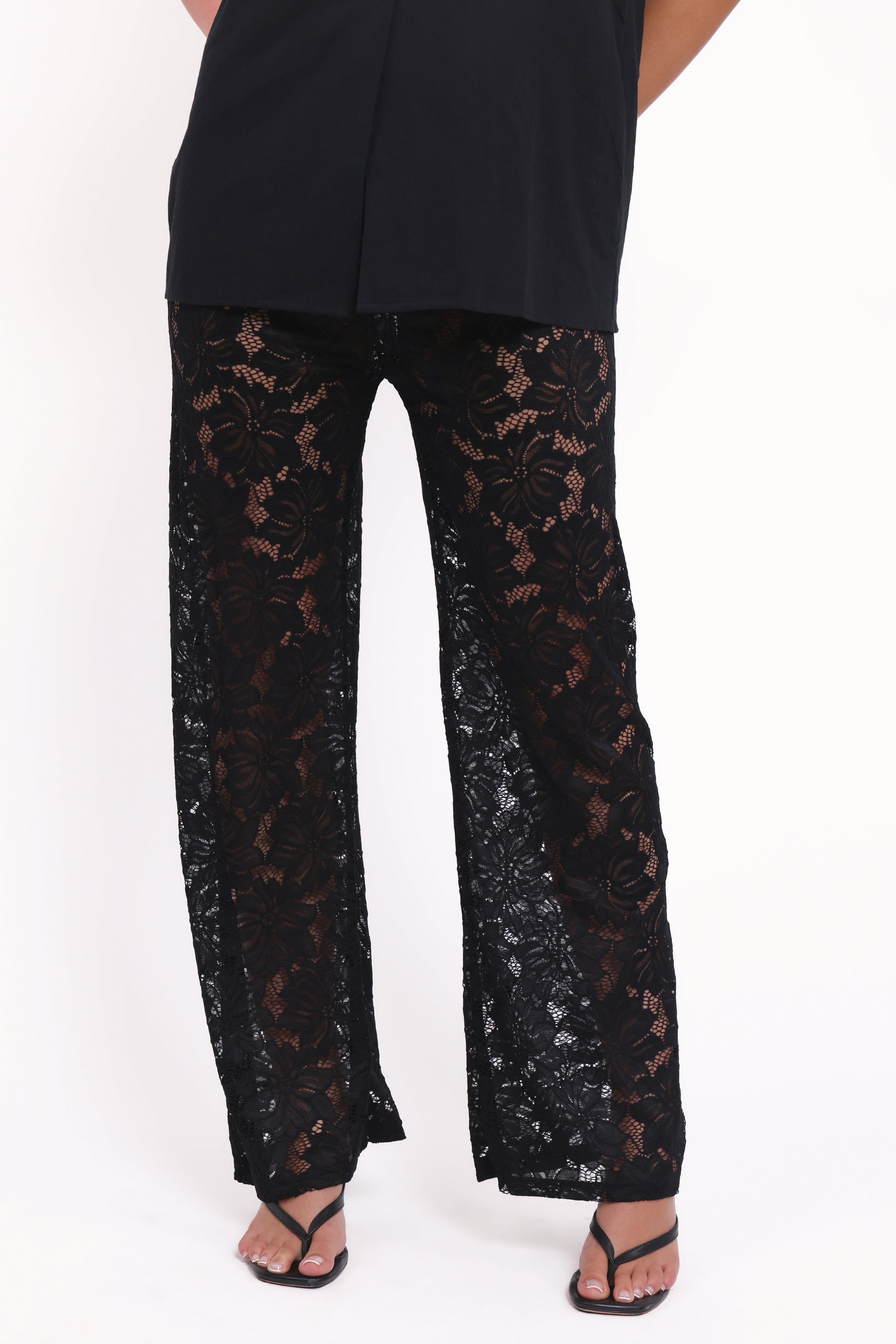 Mindy Lace Pant Set - Black