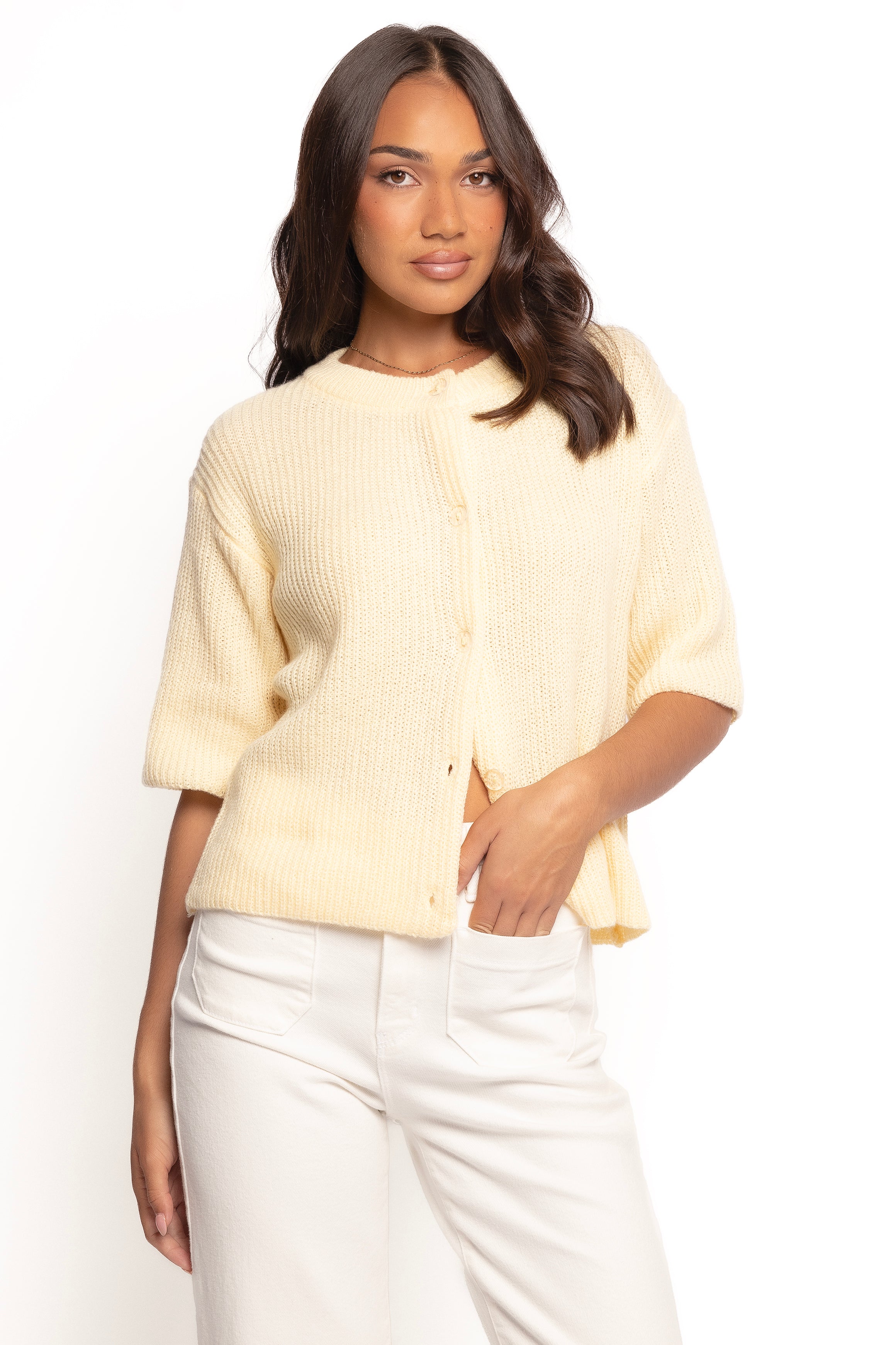 Miriam Short Sleeve Knit Top - Yellow