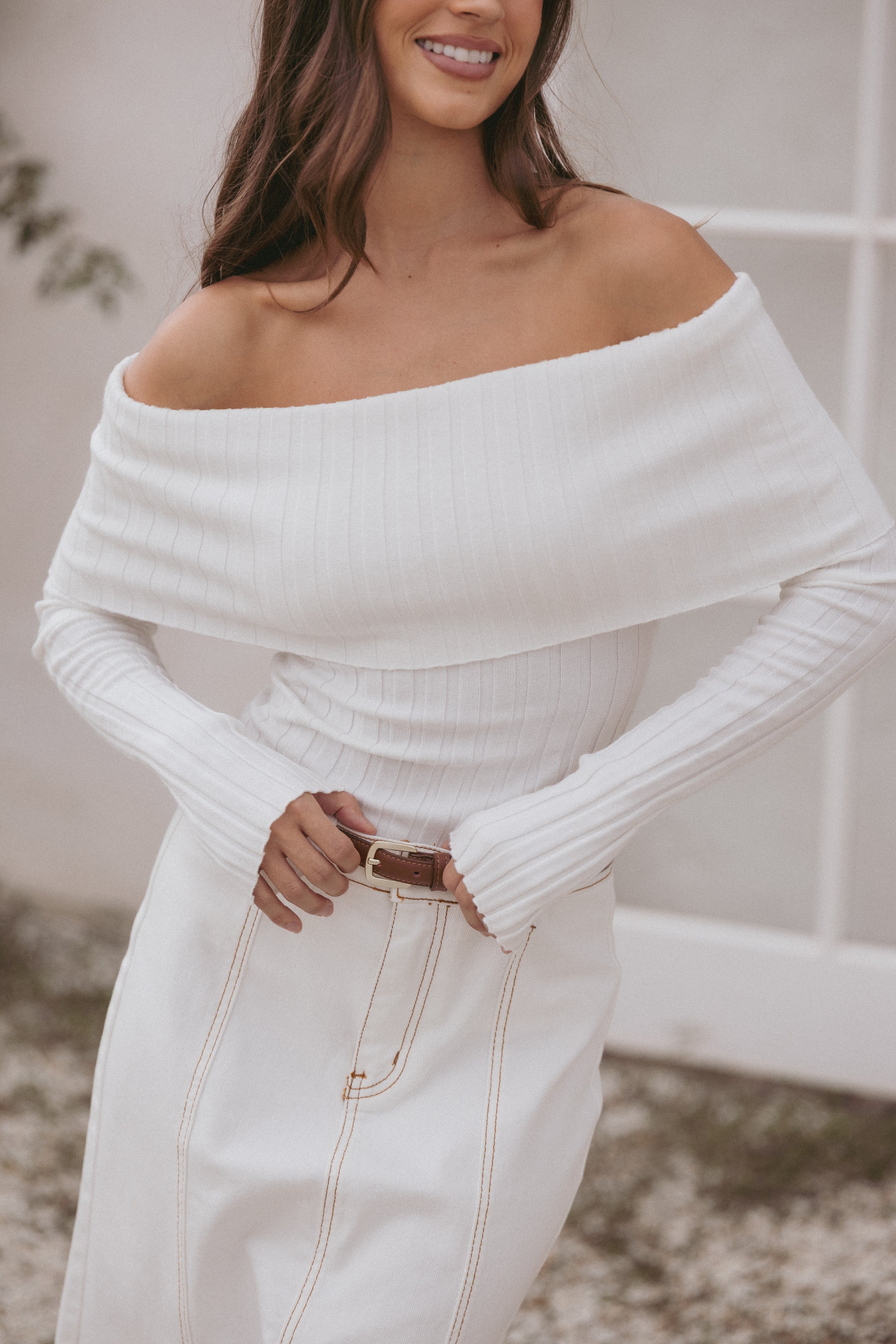 Inora Off Shoulder Knit Top - White