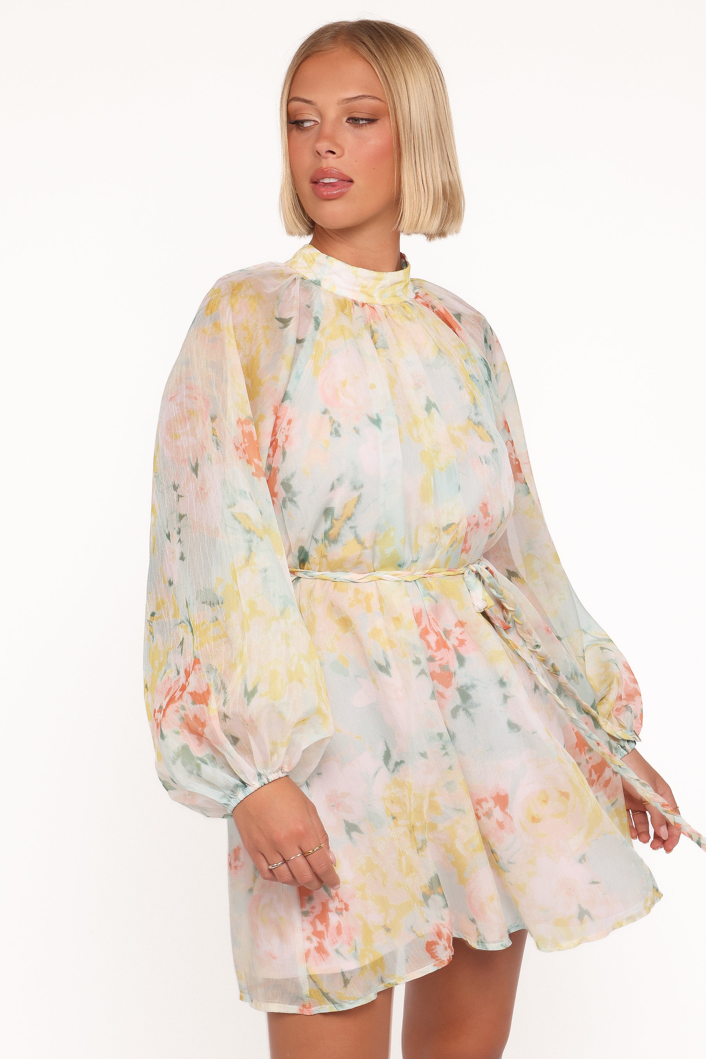 Mosen Long Sleeve Mini Dress - Yellow Floral