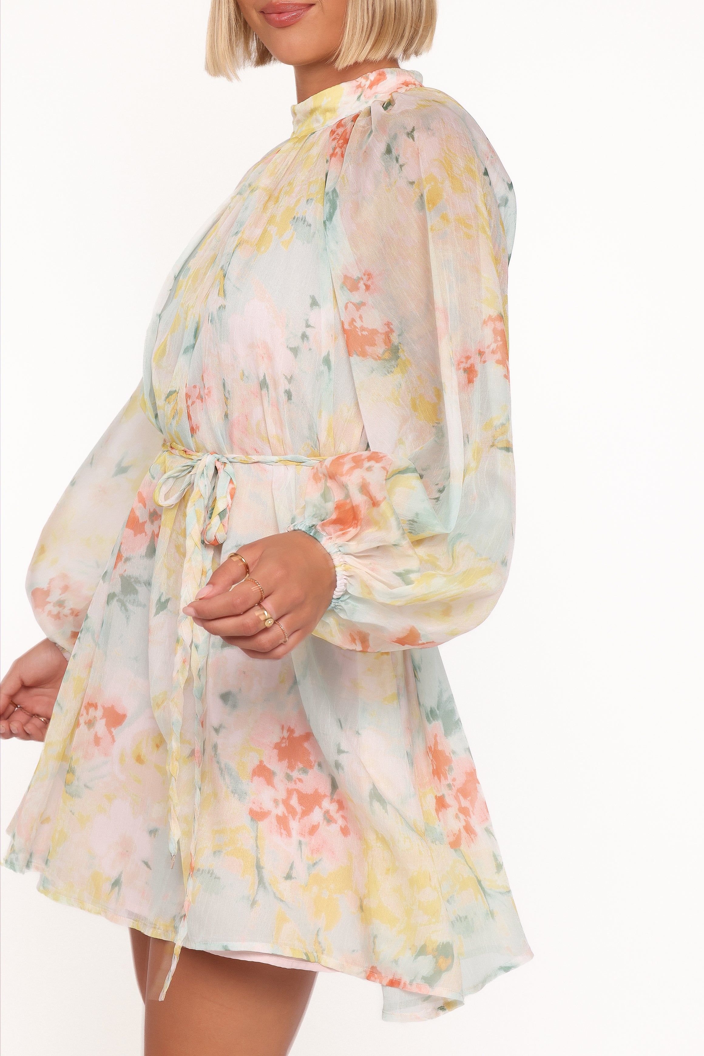 Mosen Long Sleeve Mini Dress - Yellow Floral