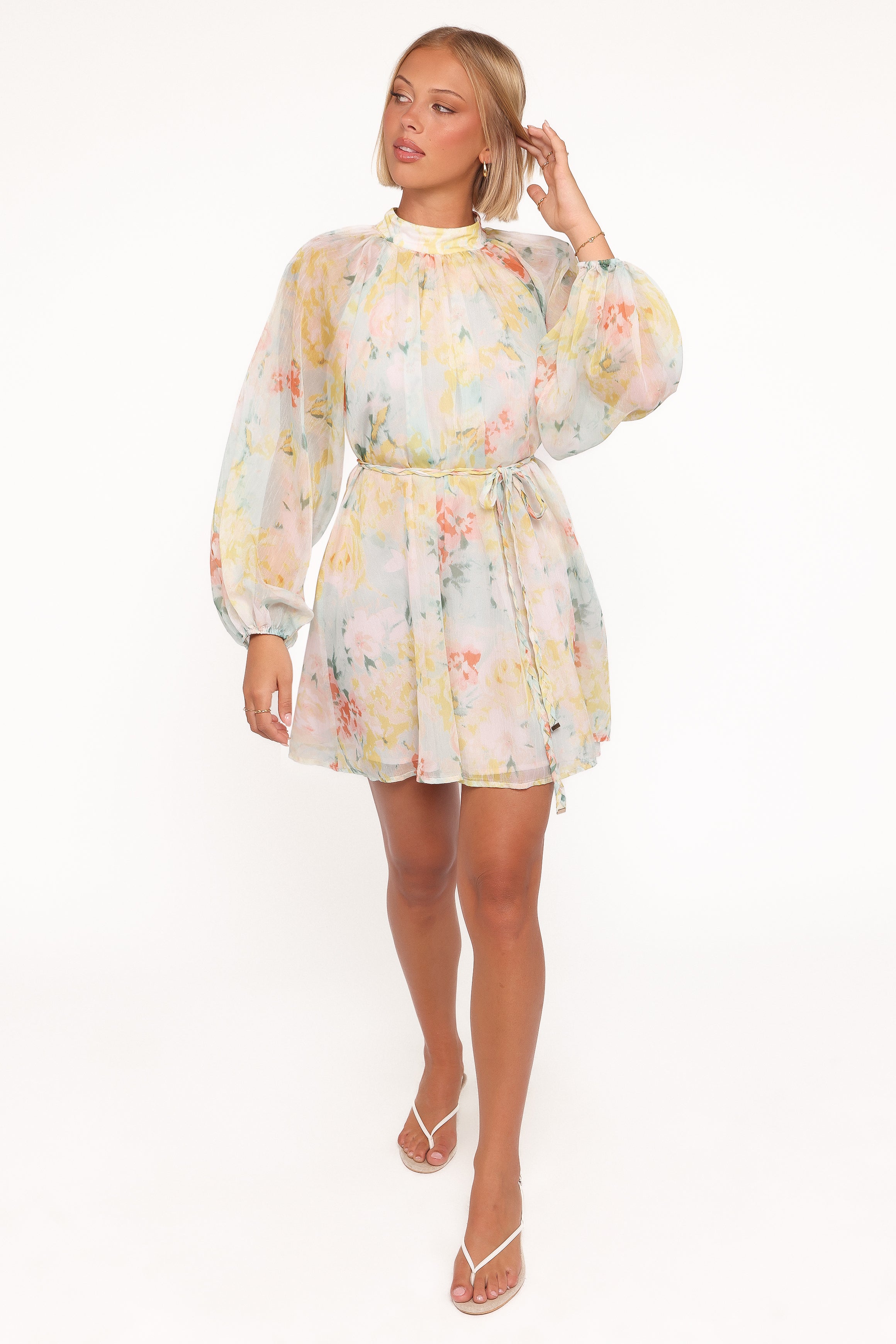 Mosen Long Sleeve Mini Dress - Yellow Floral
