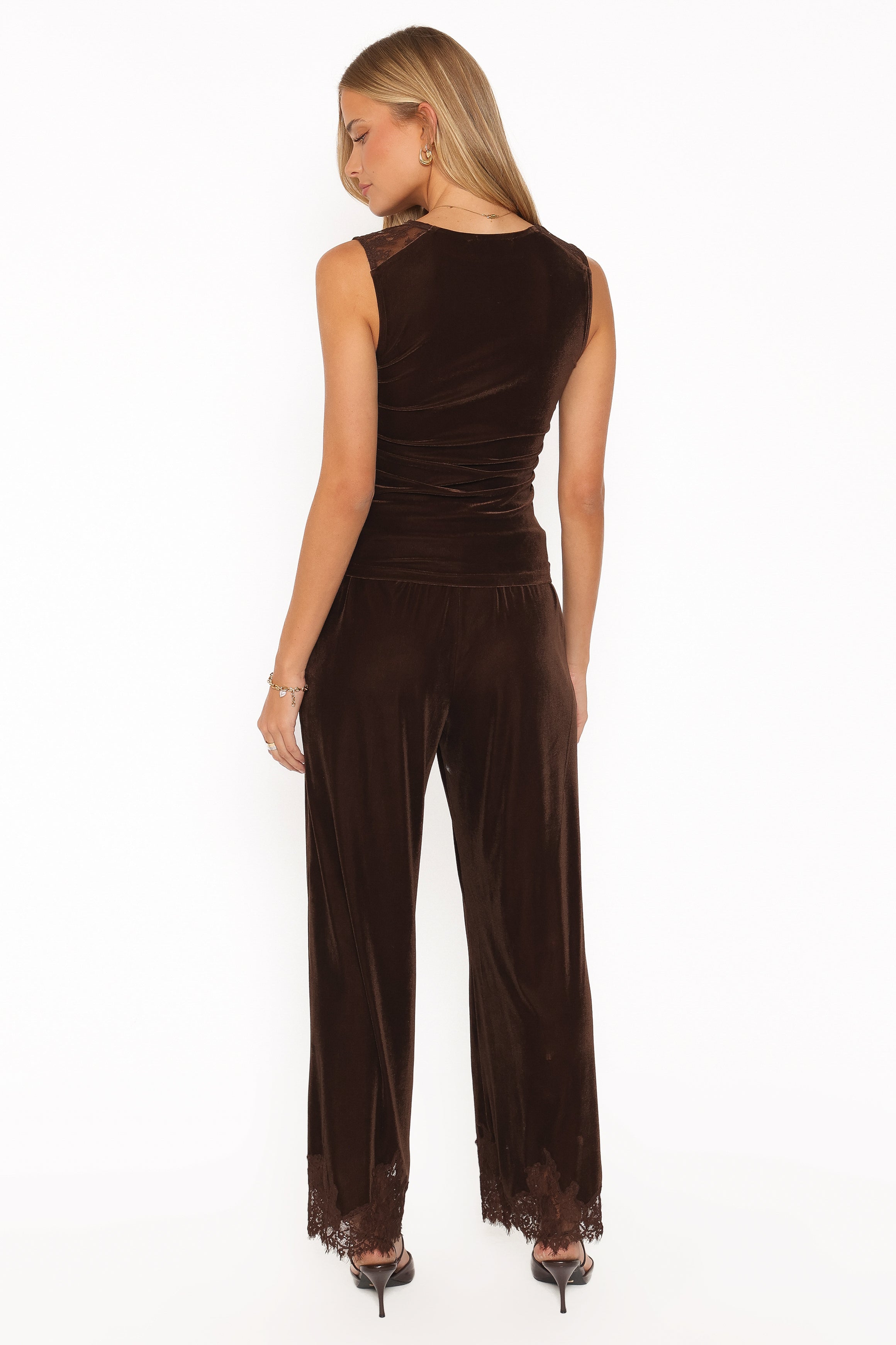 Layton Wide Leg Lace Trim Pants - Chocolate Velvet