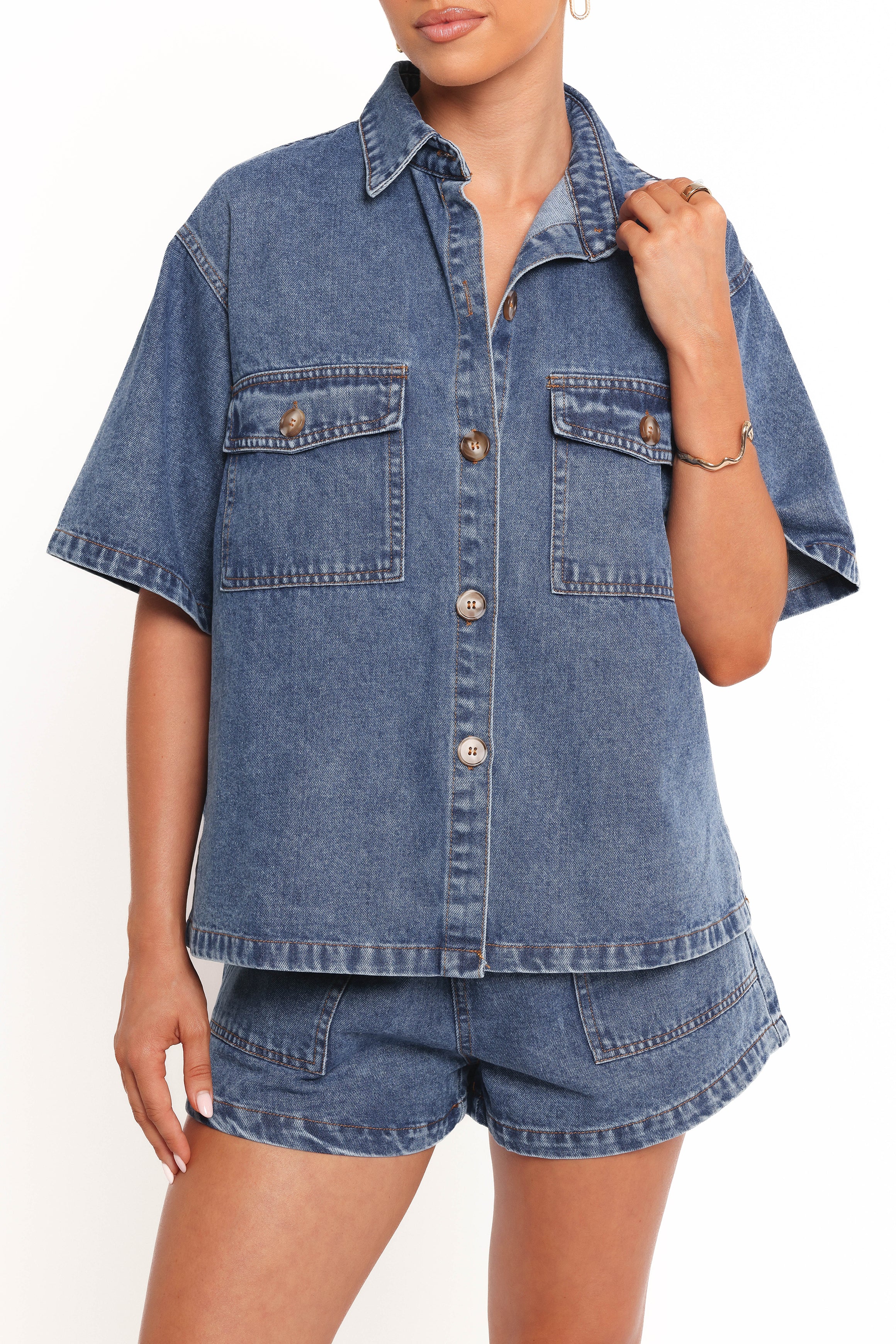 Noor Denim Short Set - Dark Blue
