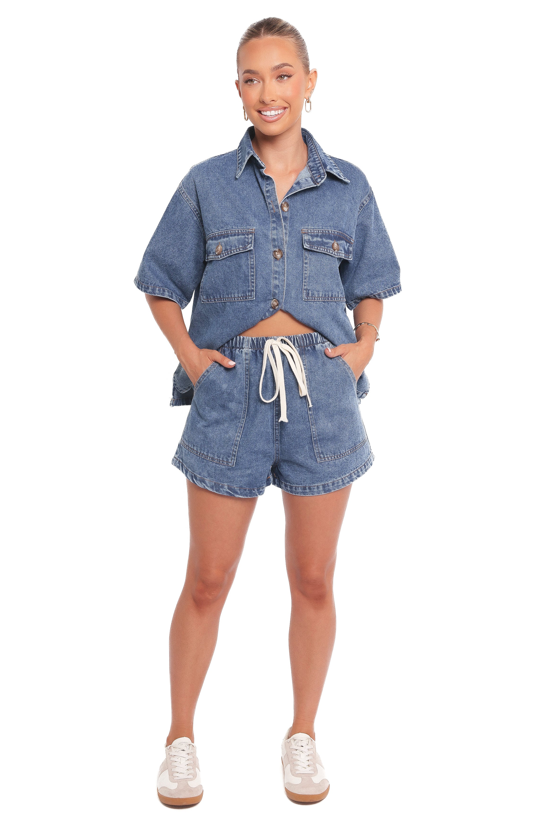 Noor Denim Short Set - Dark Blue