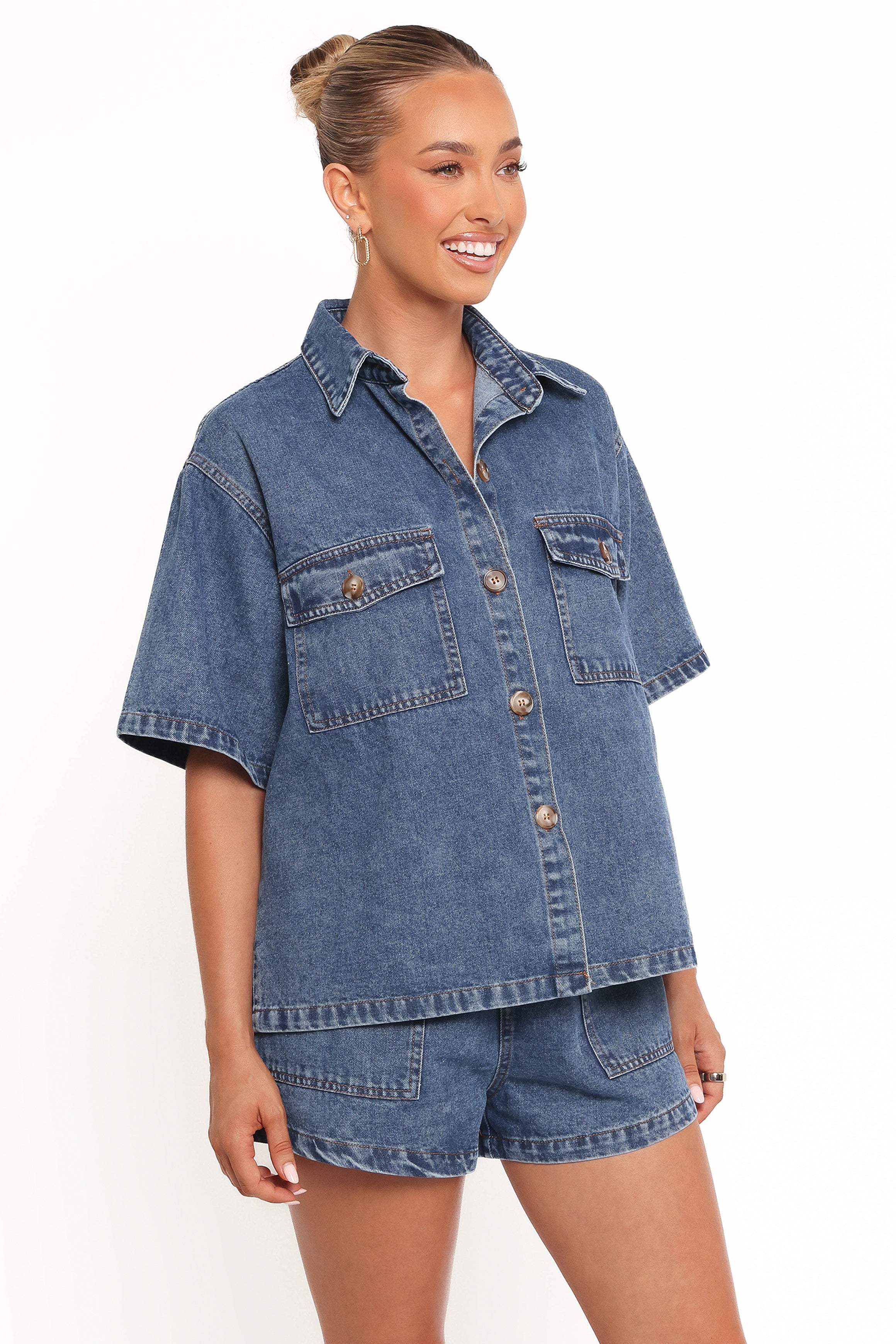 Noor Denim Short Set - Dark Blue