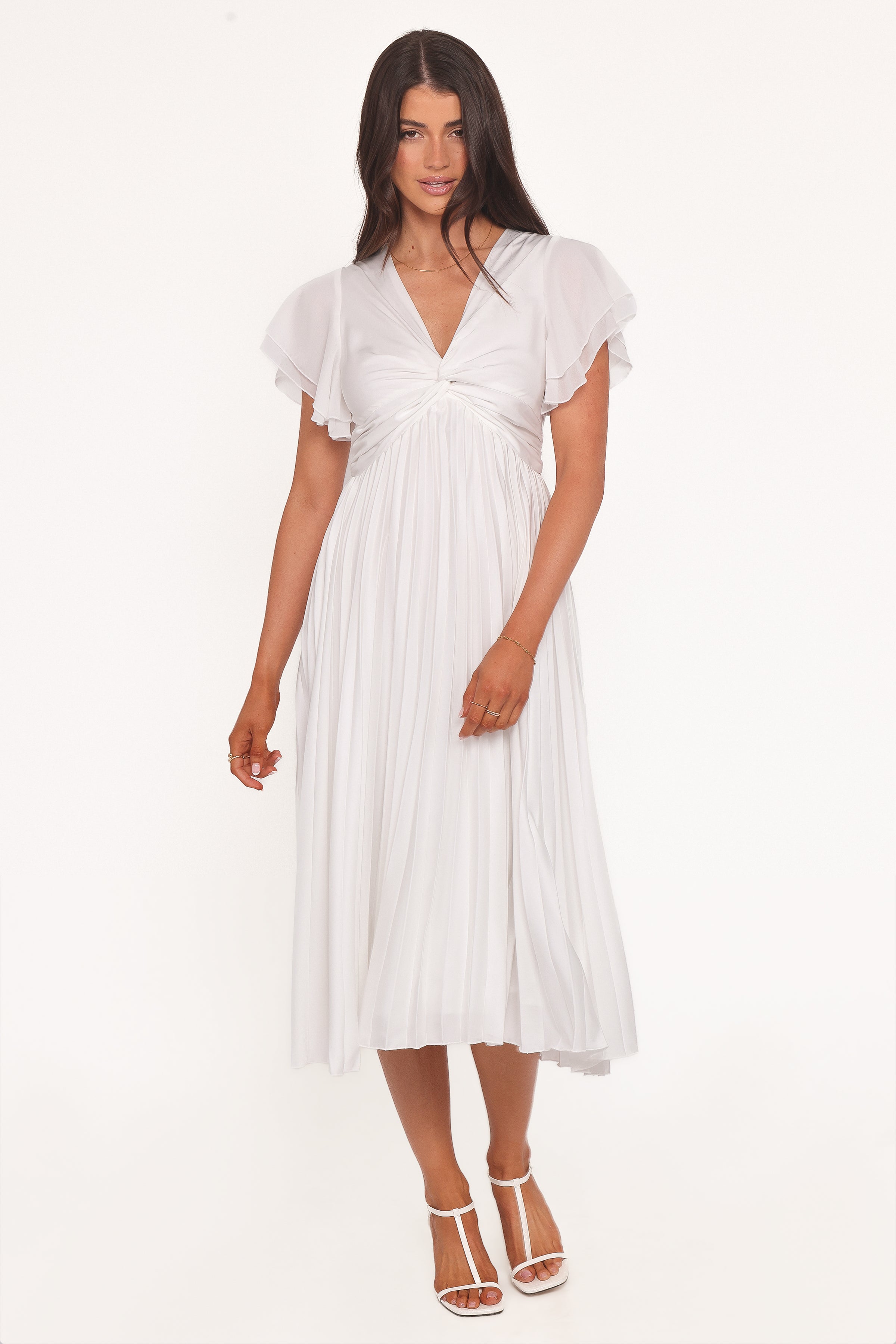Nova Flutter Sleeve Midi Dress - White