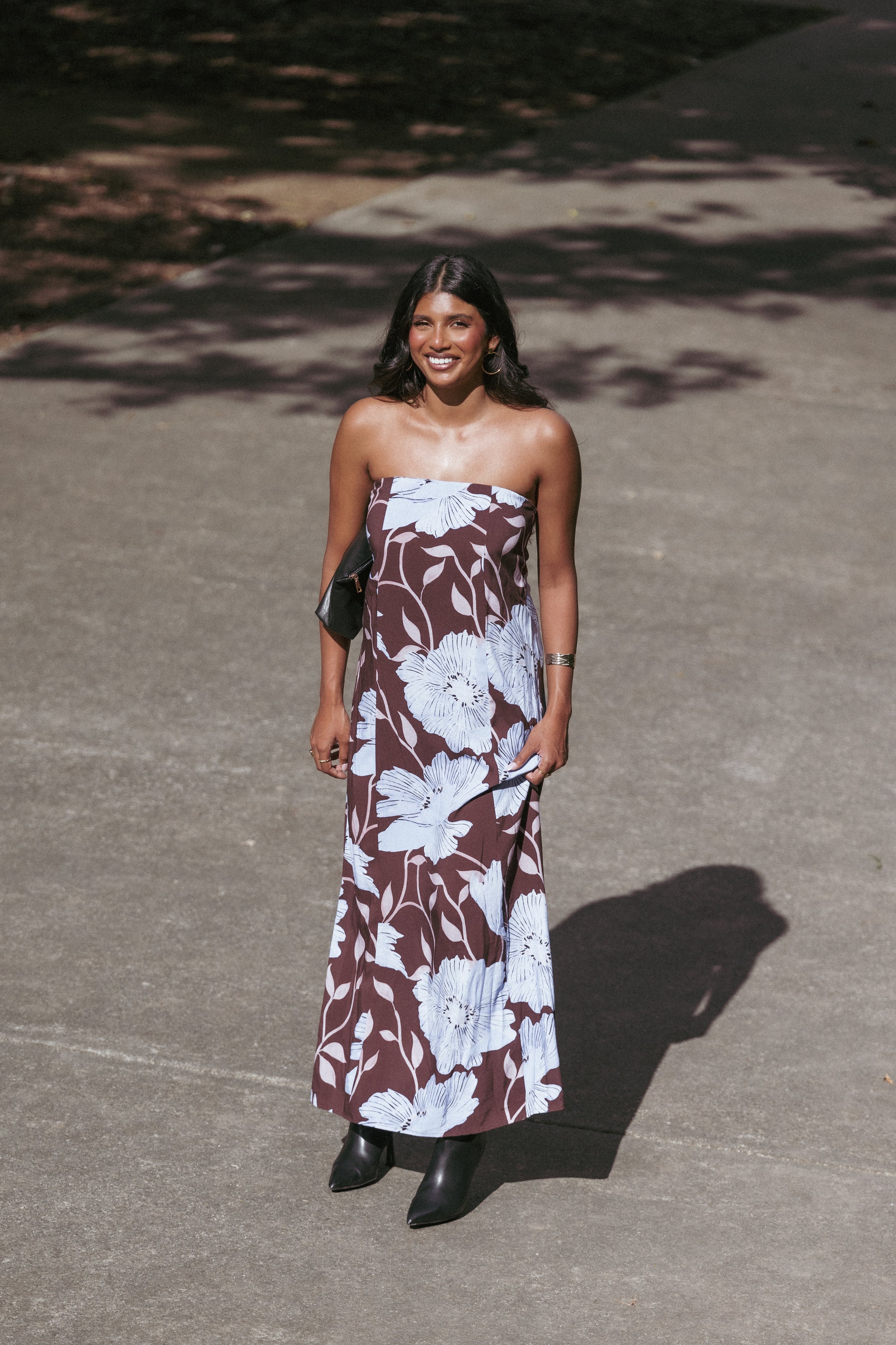 Ottavia Strapless Maxi Dress - Blue Poppies