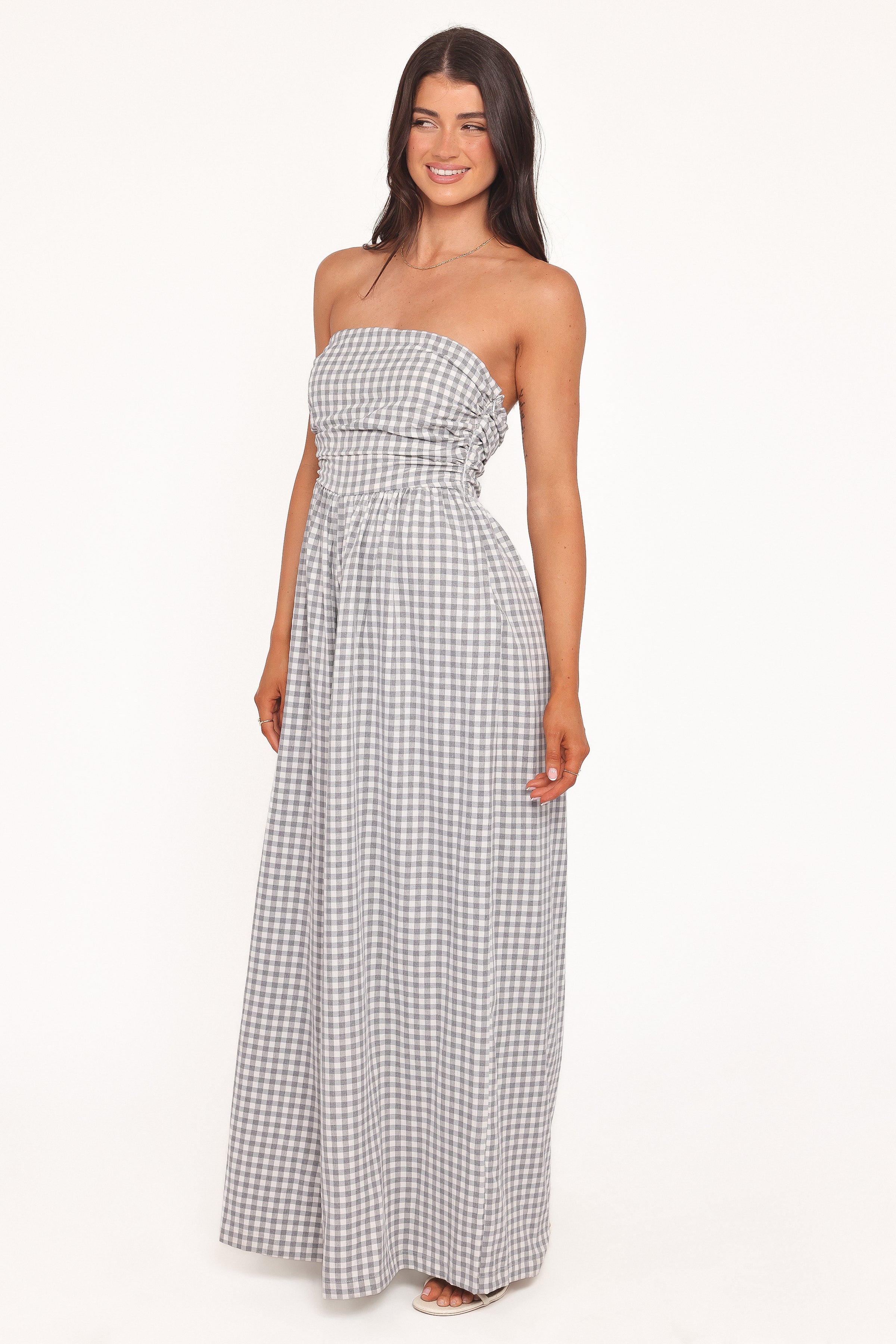 Paige Strapless Jumpsuit - Black White Gingham