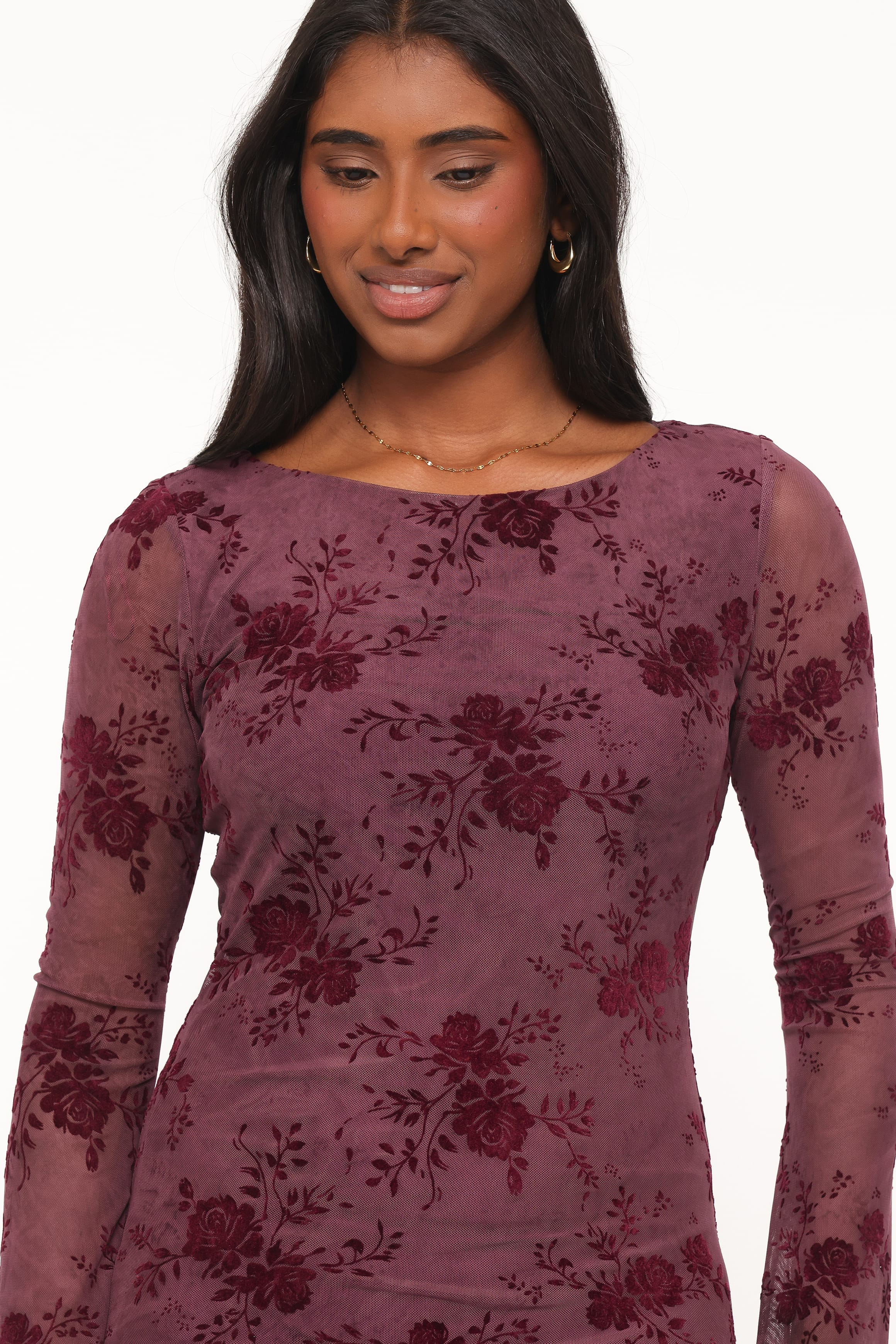Pandora Long Sleeve Maxi Dress - Plum Burnout