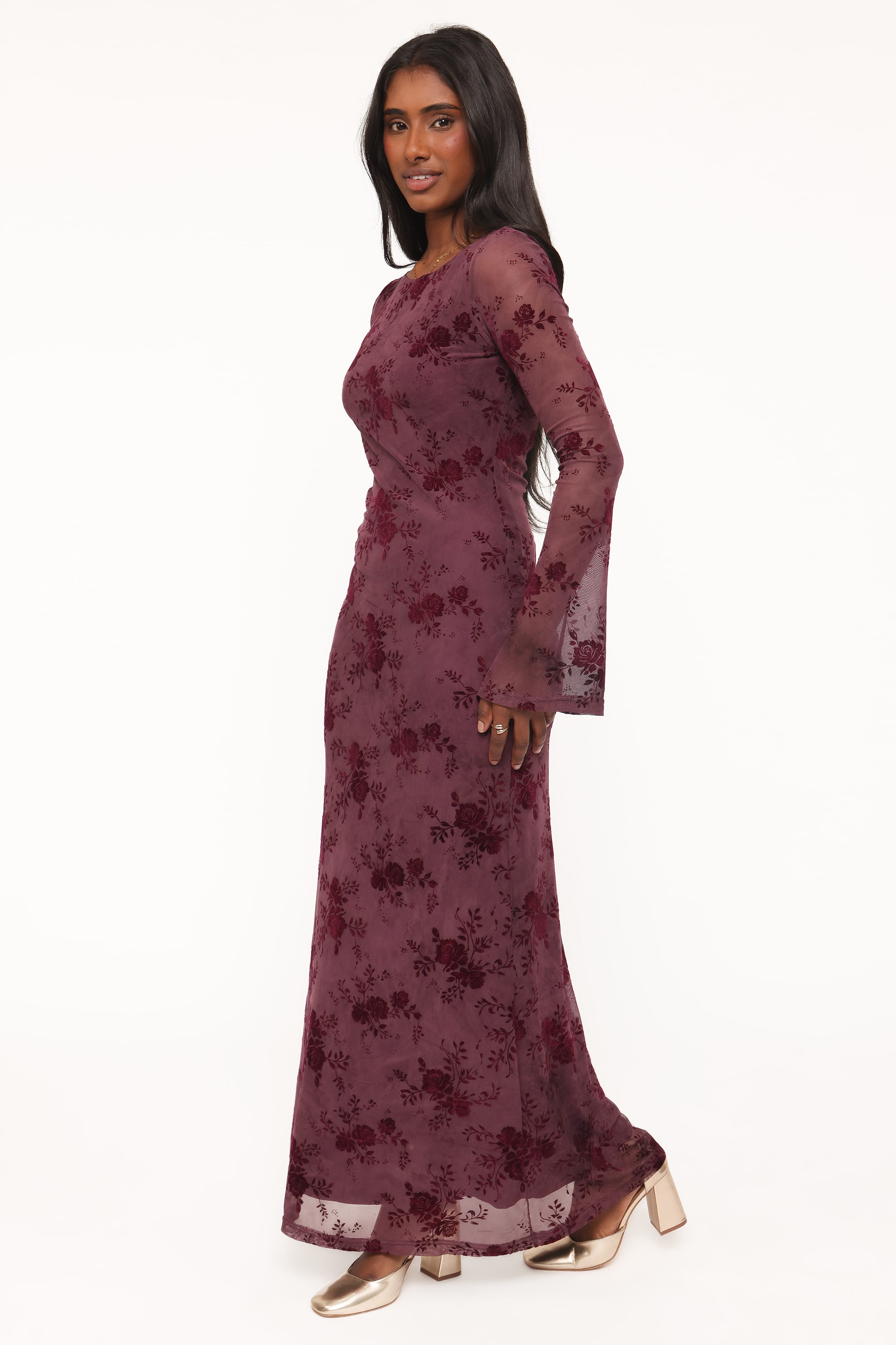 Pandora Long Sleeve Maxi Dress - Plum Burnout