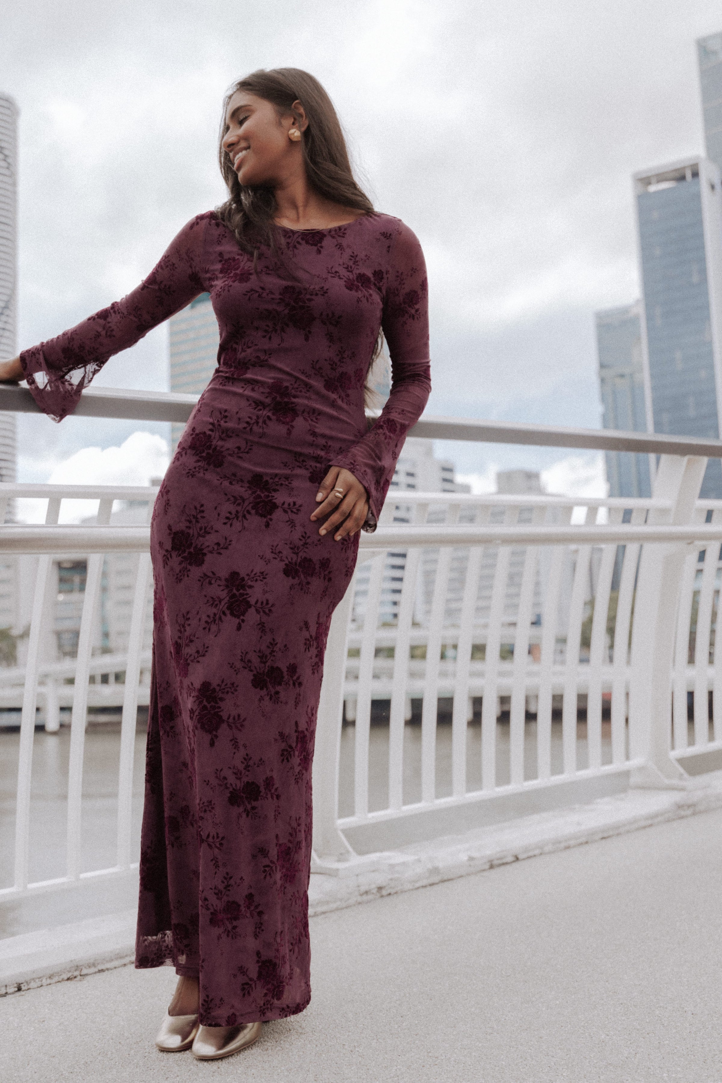 Pandora Long Sleeve Maxi Dress - Plum Burnout