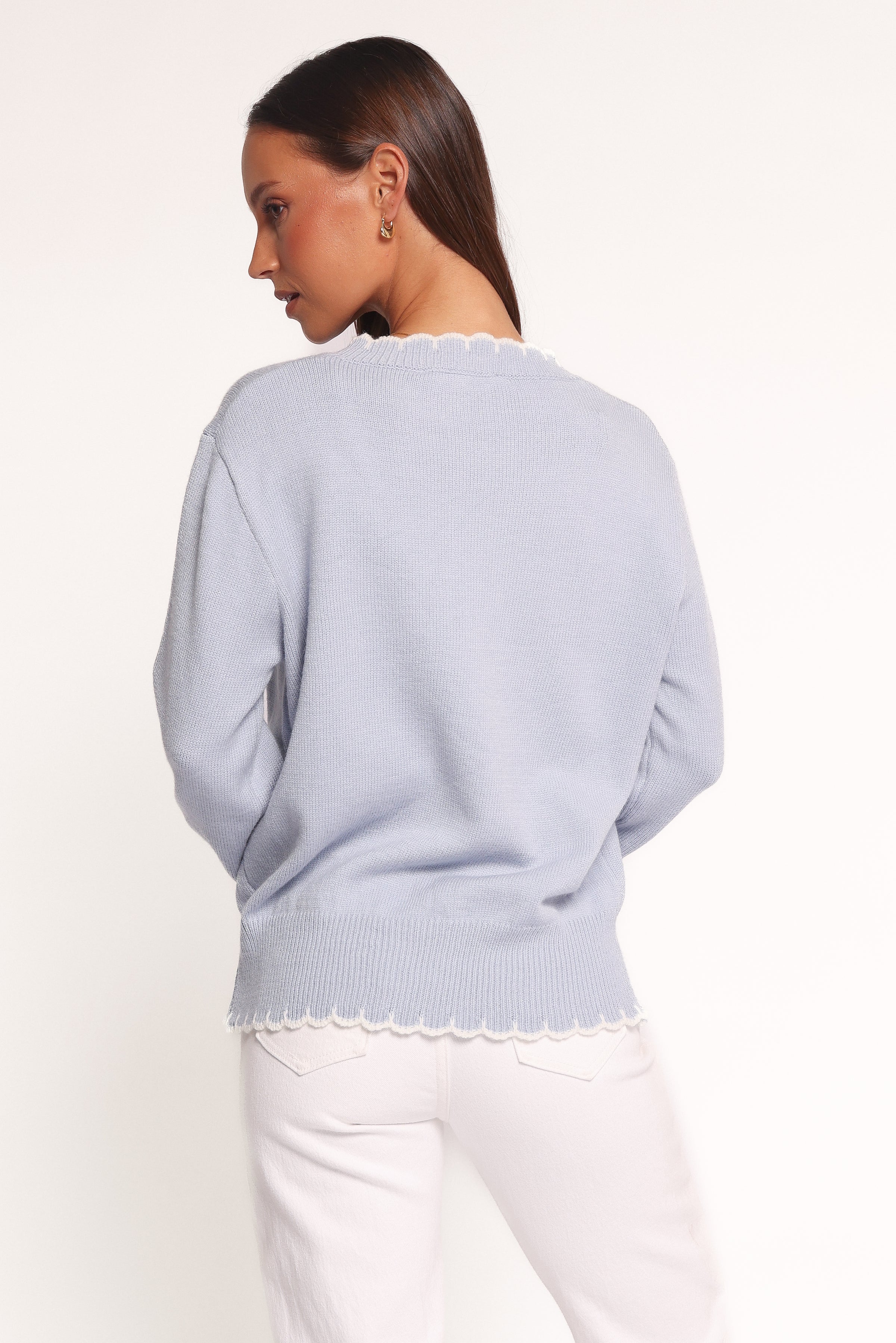 Panella Scallop Trim Sweater - Blue
