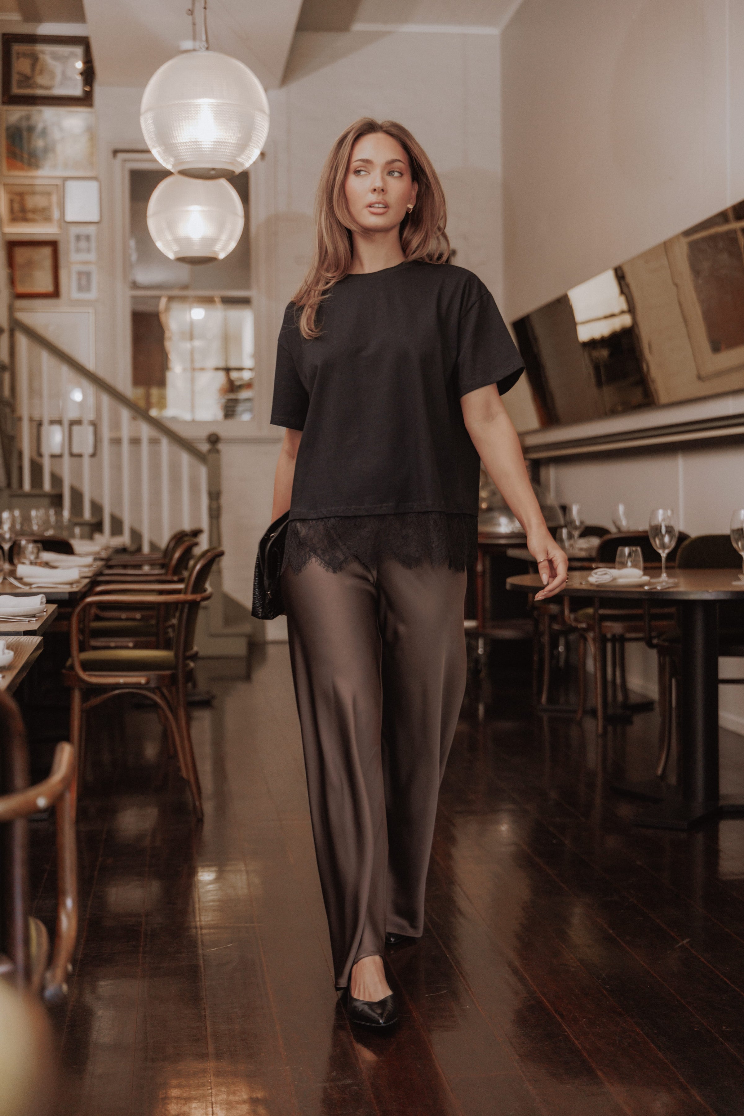 Lainey Satin Pants - Chocolate Brown