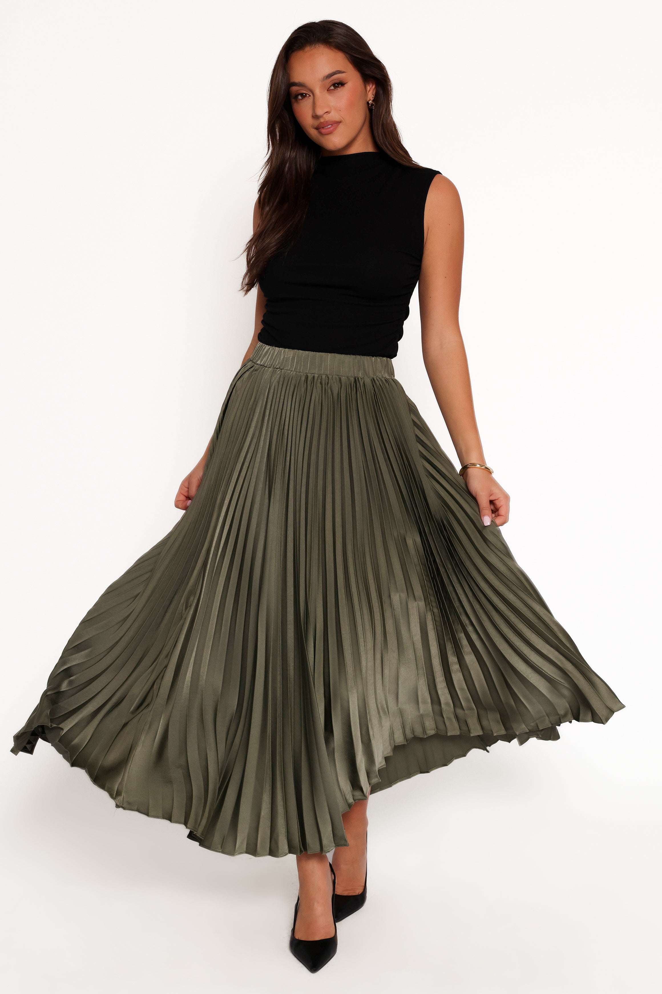 Polina Pleated Maxi Skirt - Olive