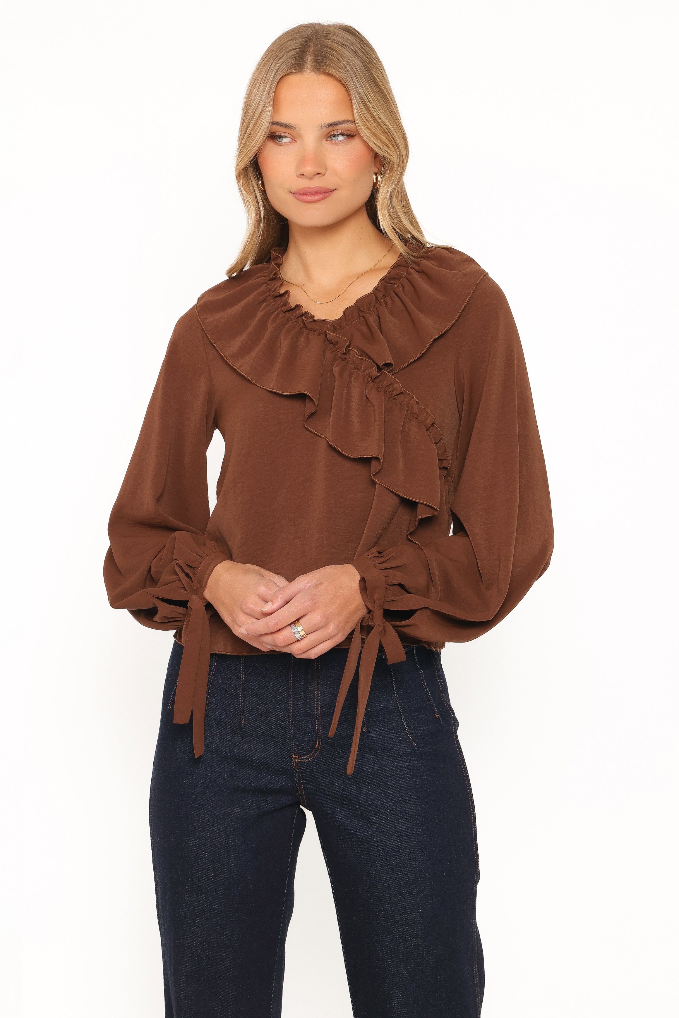 Quinley Ruffle Top - Chocolate
