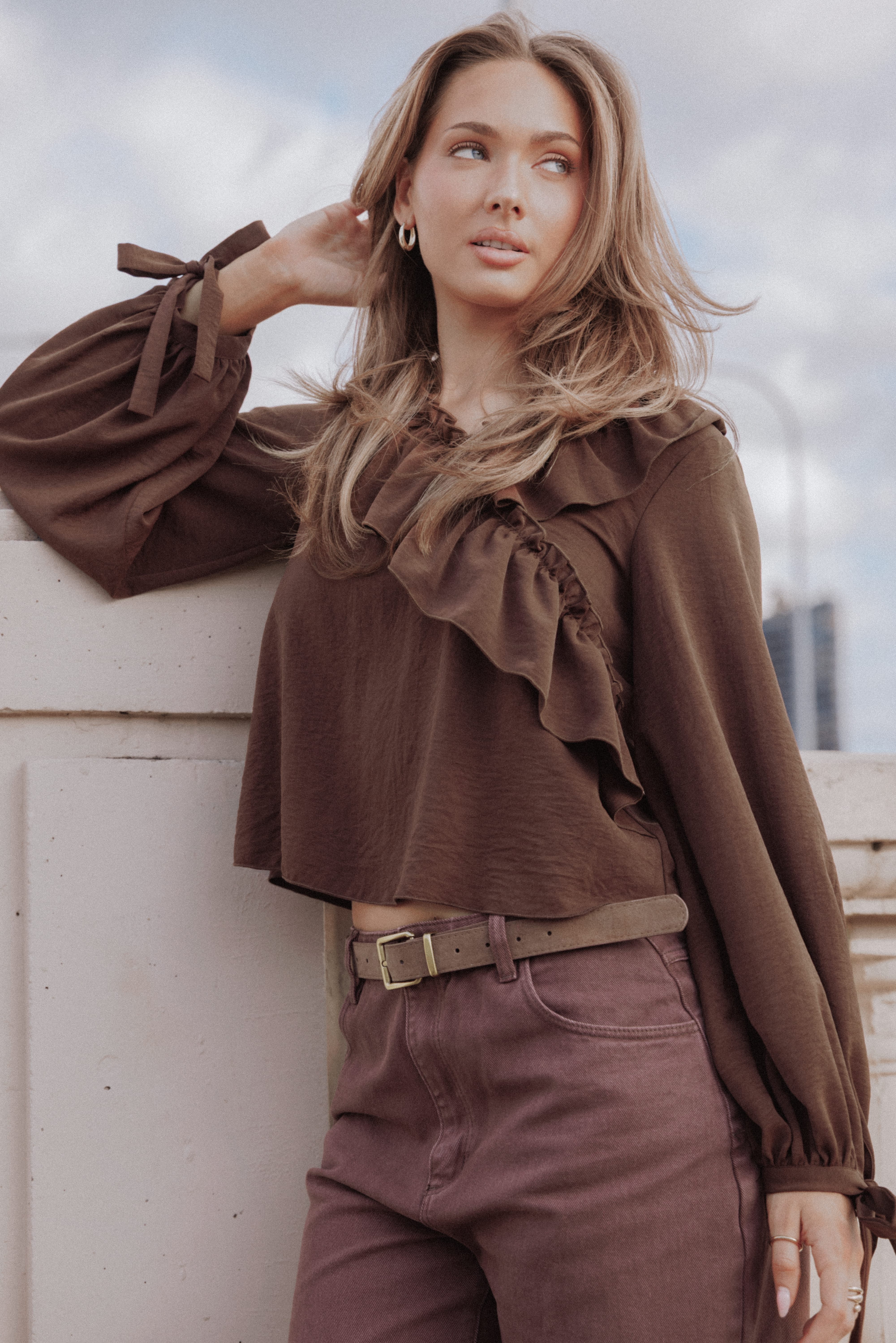 Quinley Ruffle Top - Chocolate