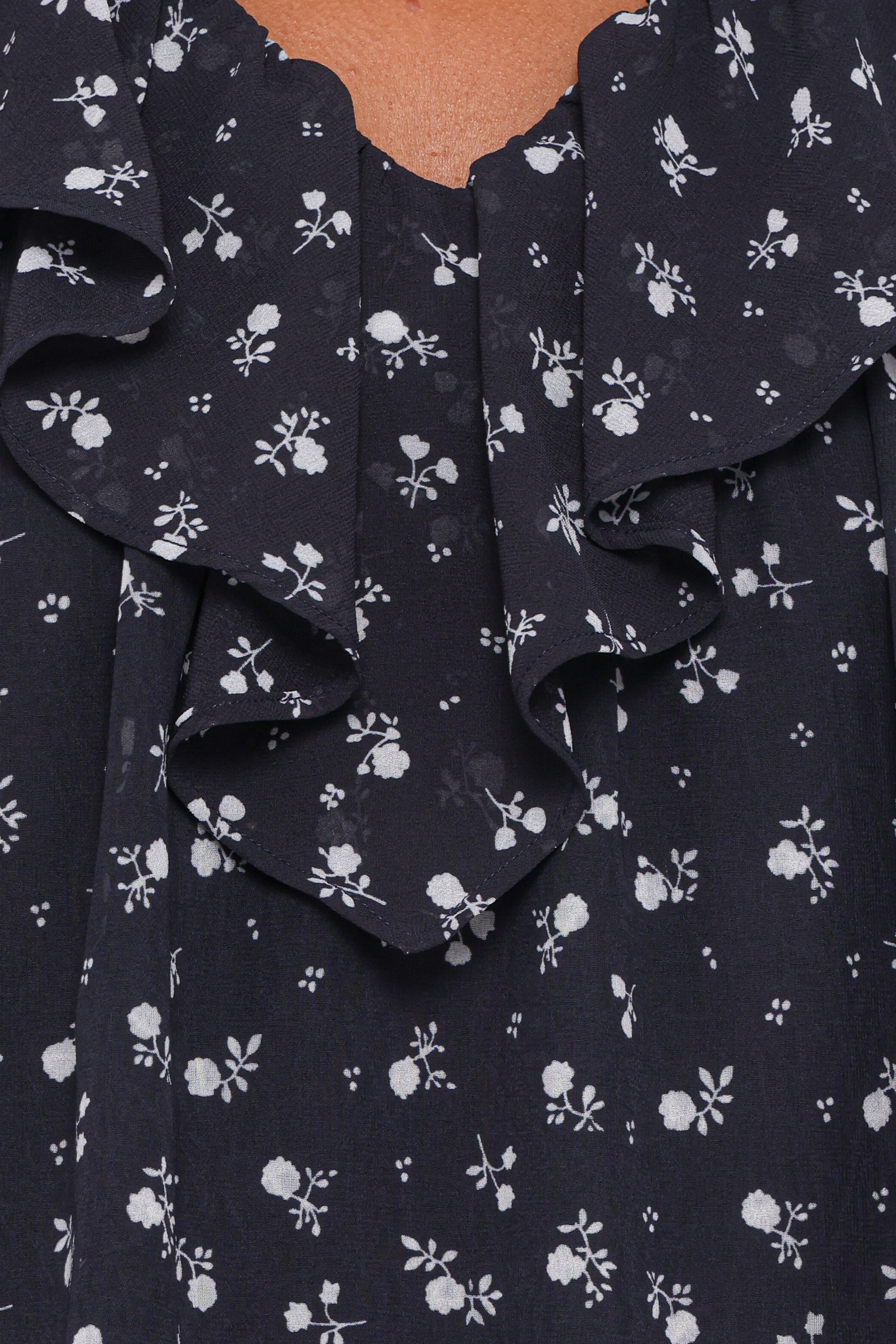 Reina Ruffle Top - Black Floral
