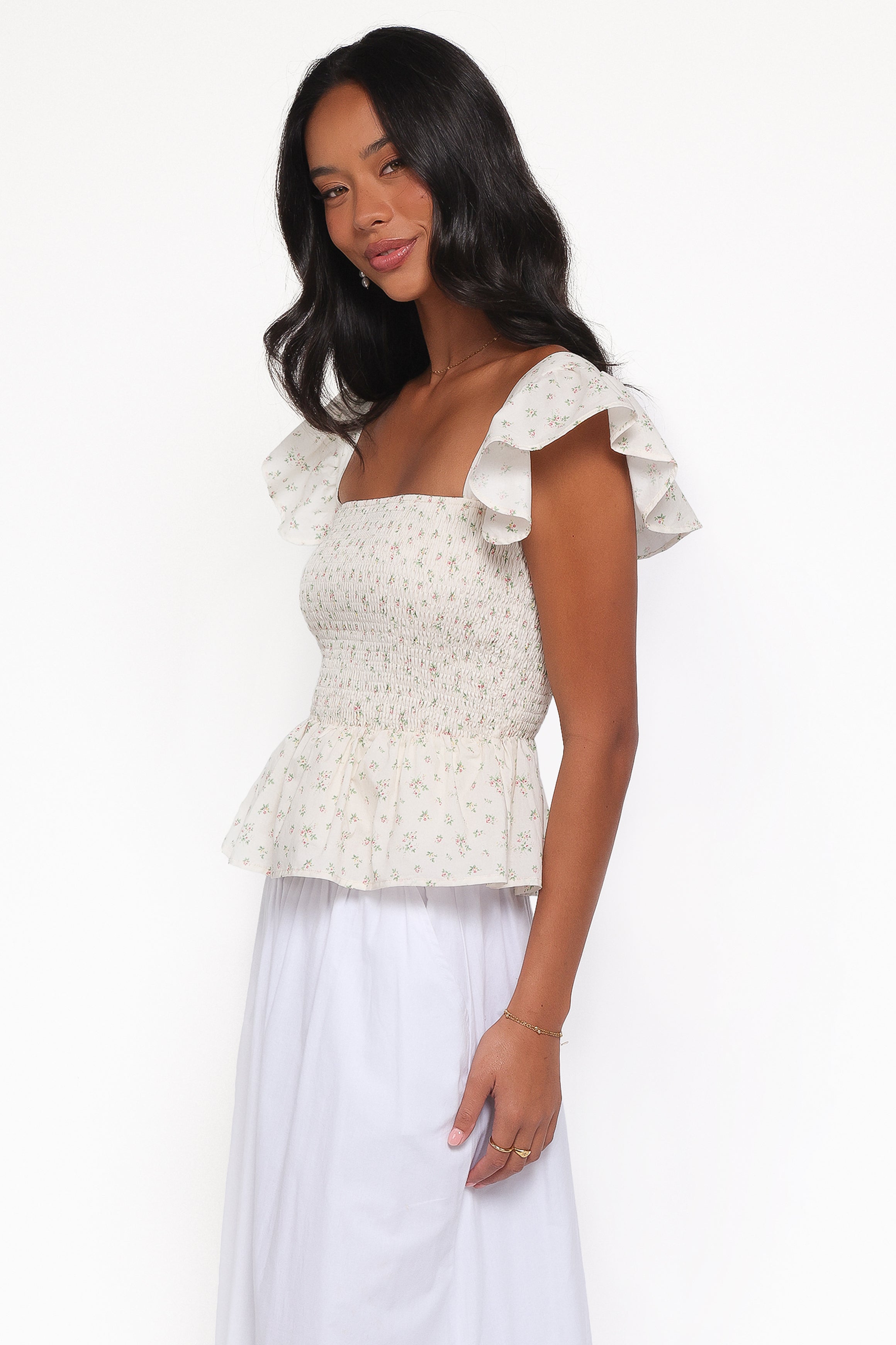Remira Smocked Ruffle Top - White Betty