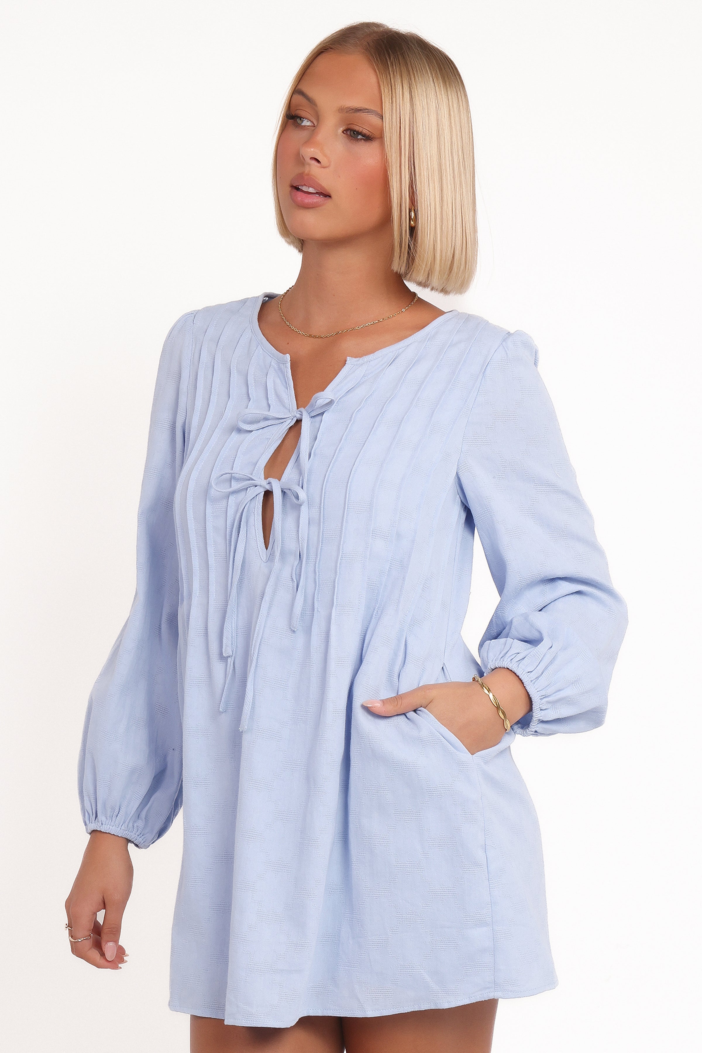 Ridley Long Sleeve Mini Dress - Pale Blue