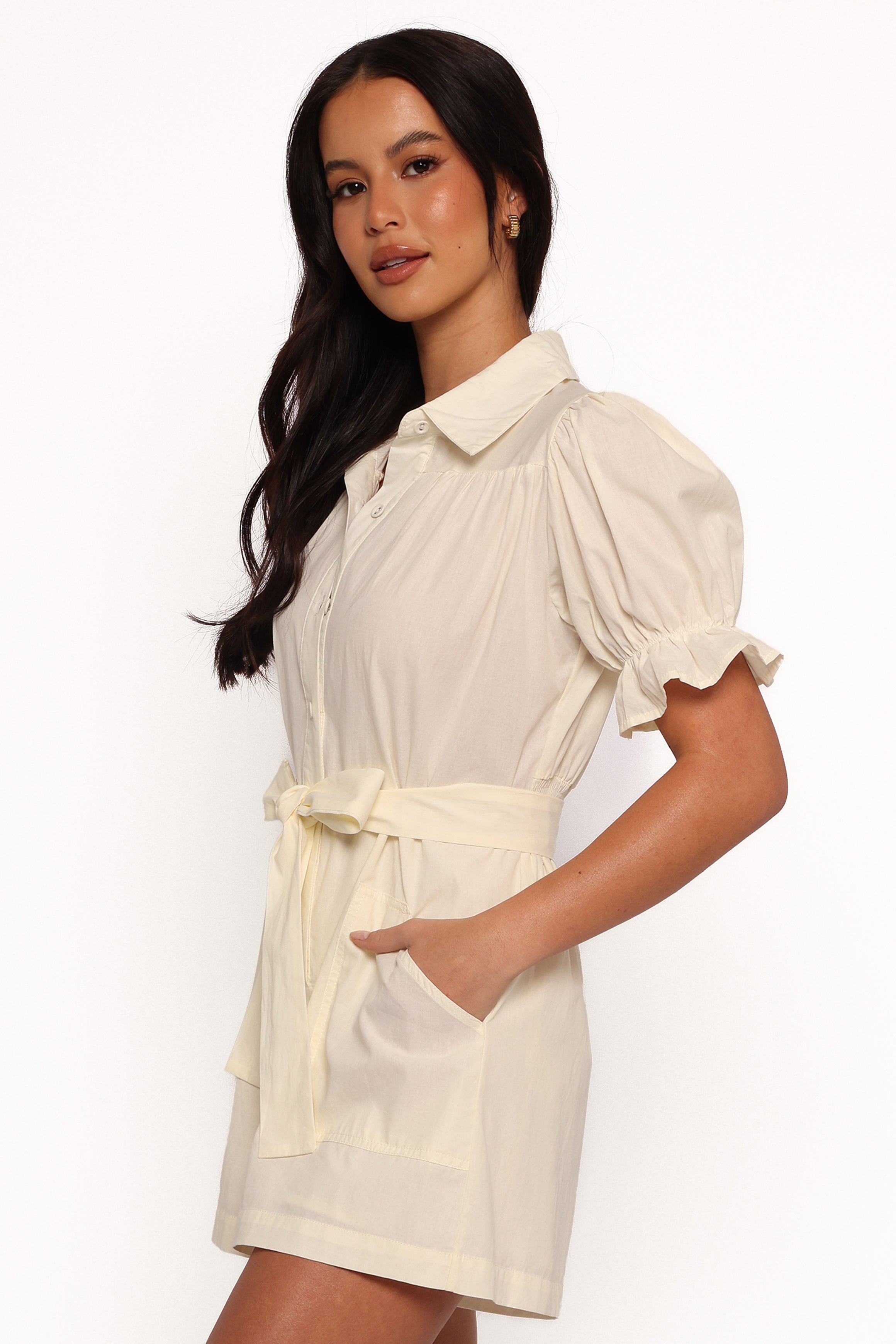 Riley Waist Tie Playsuit - Cream
