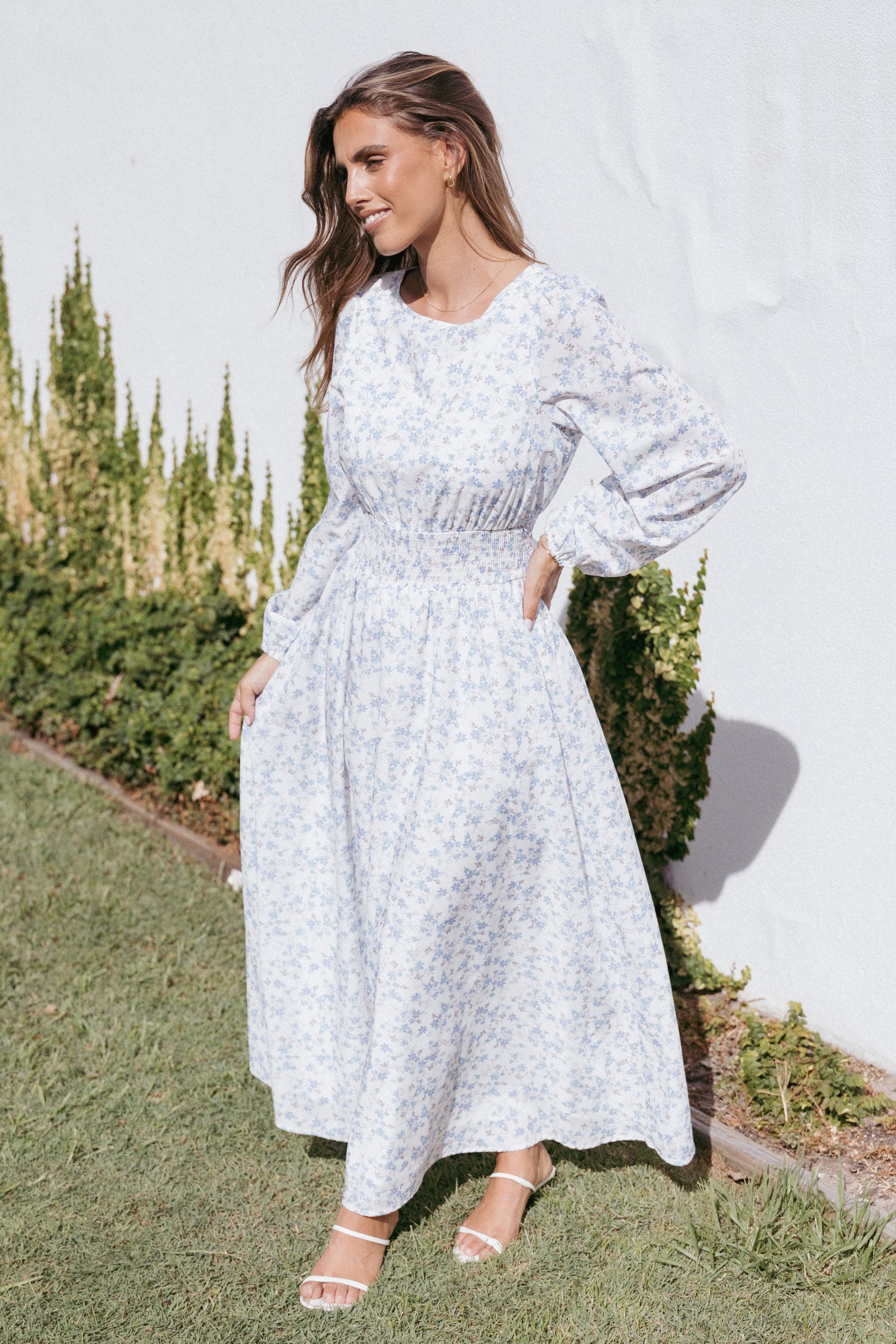 Roman Long Sleeve Maxi Dress - Blue Floral
