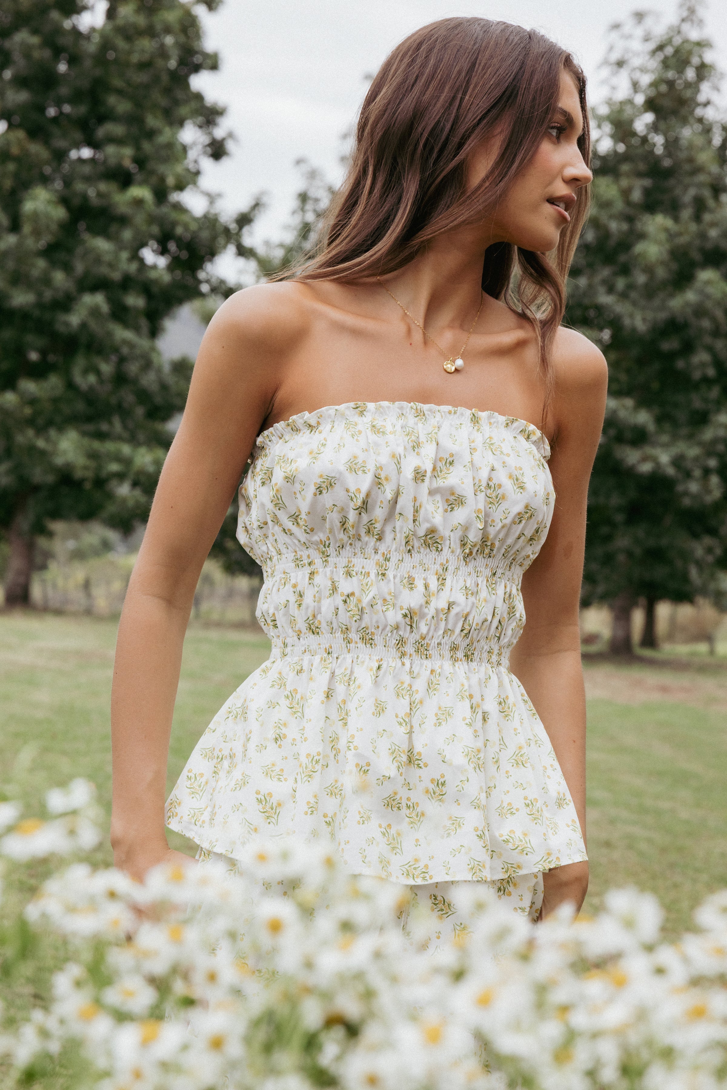 Ruthie Strapless Top - Ditsy Floral