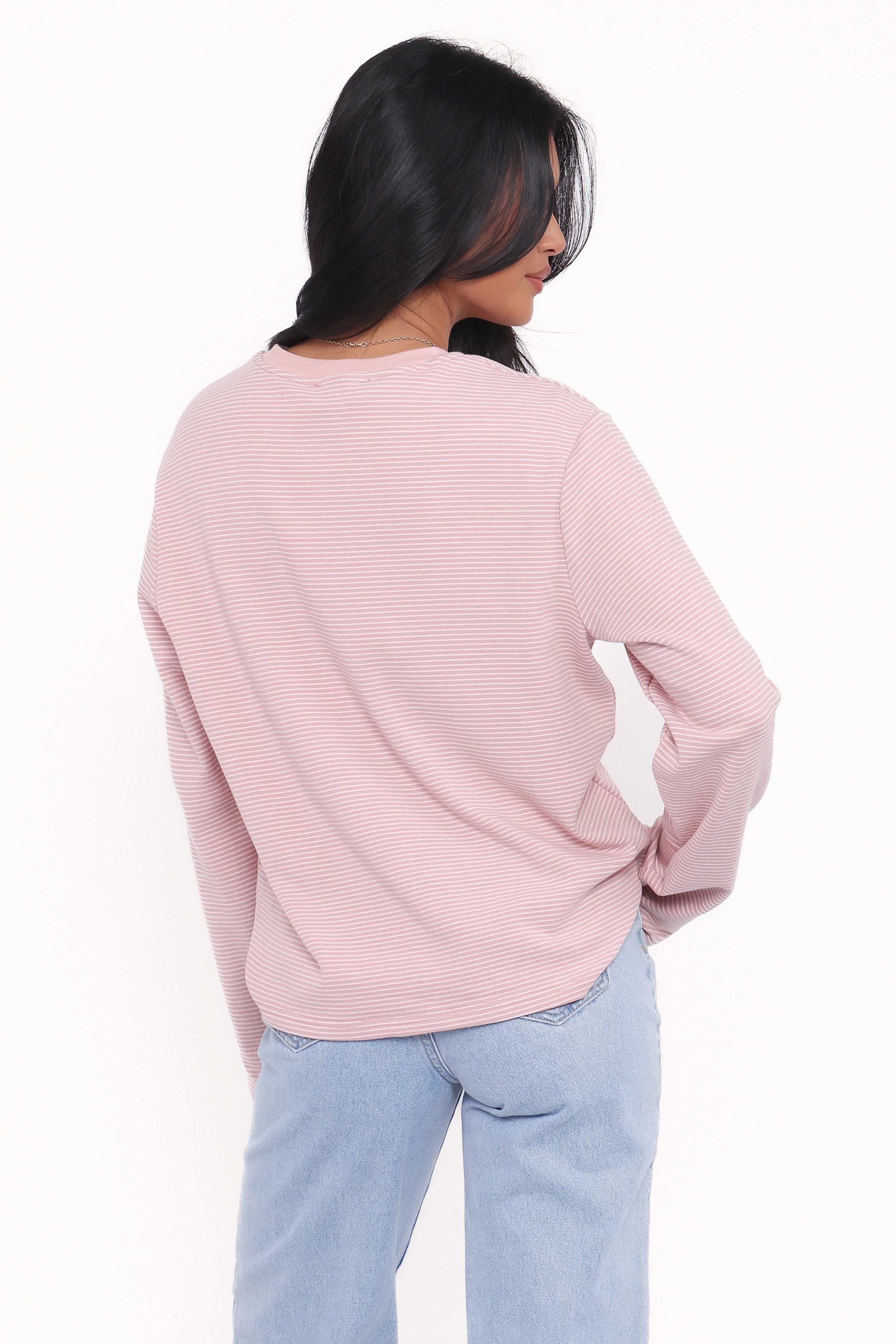 Ruva Long Sleeve Tee - White Pink Stripe