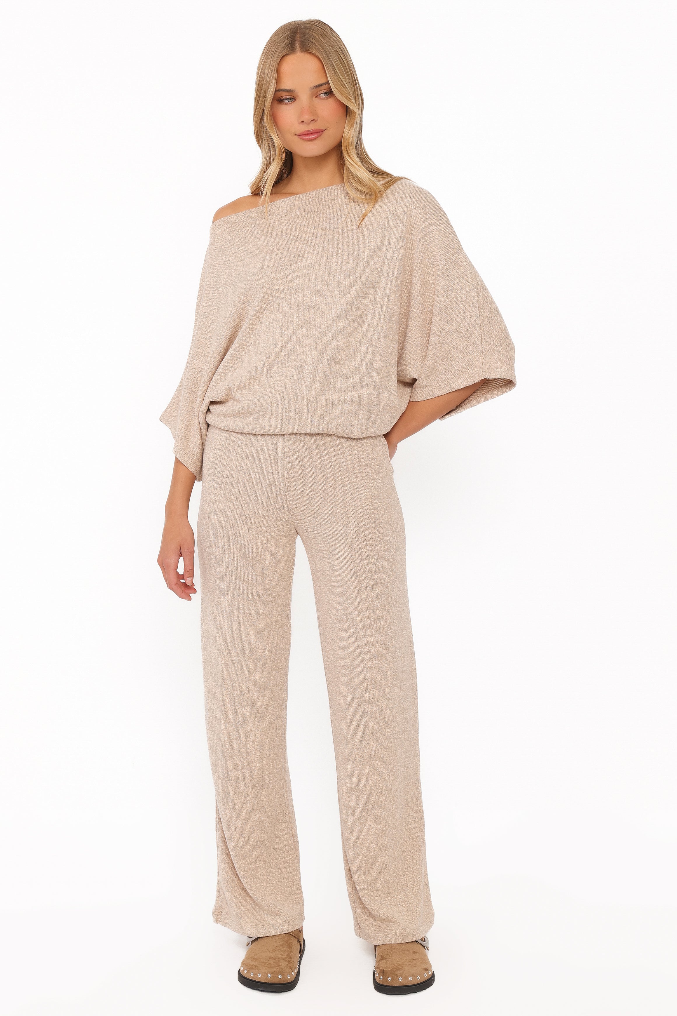 Salome Lightweight Knit Pant Set - Beige