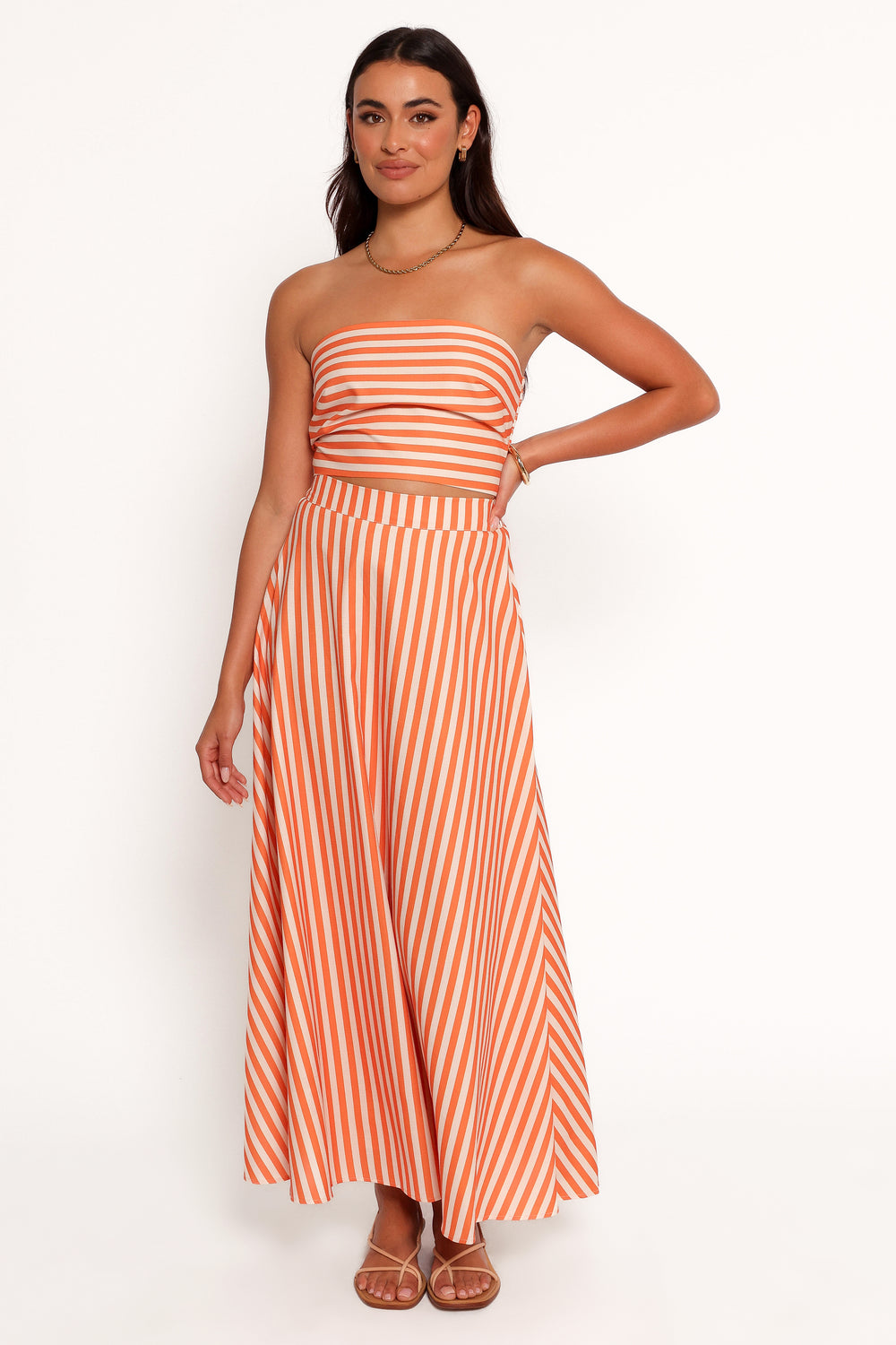 Collective Dress - Serafina Two Piece Set - Orange Beige Stripe image 3