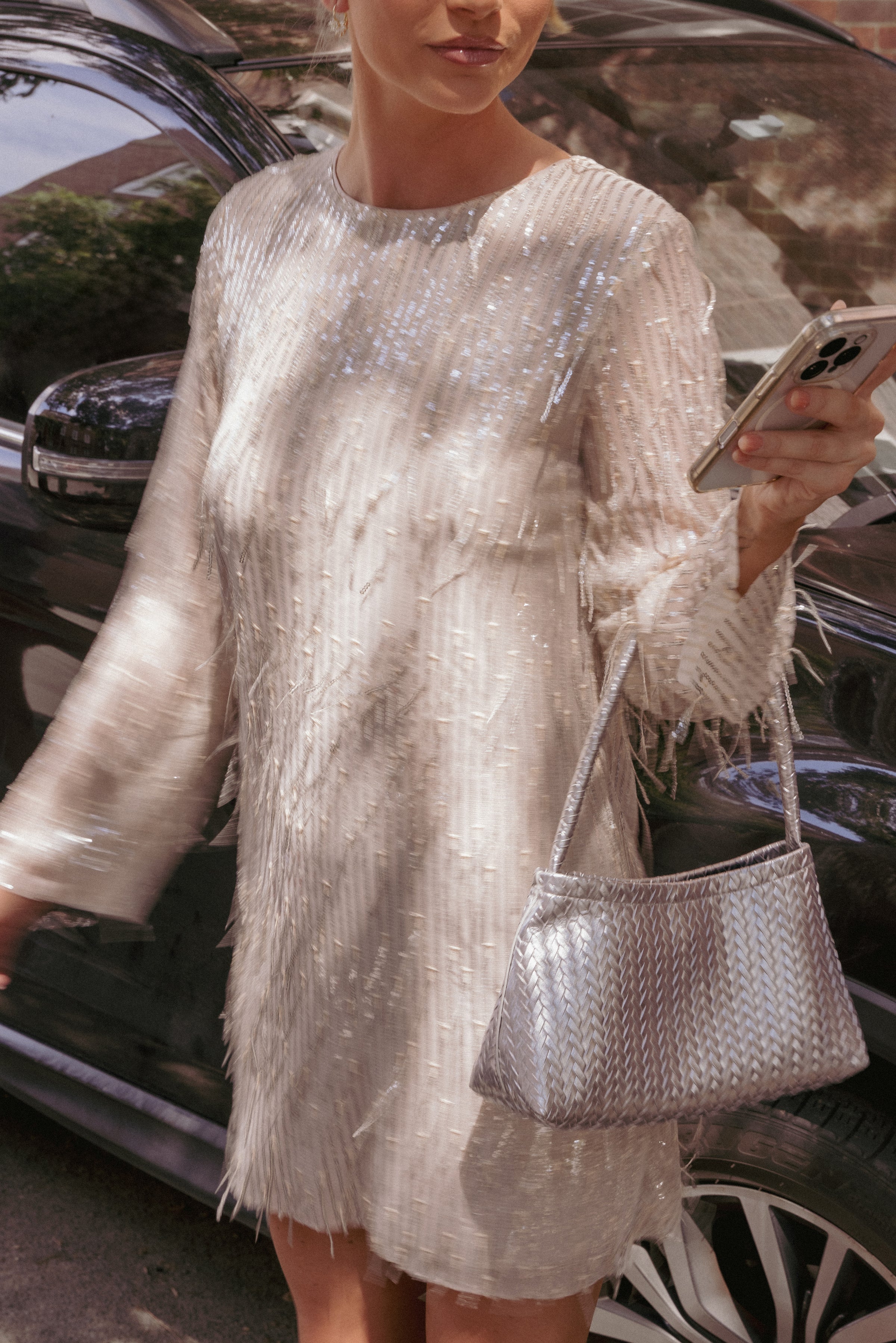 Serena Sequin Mini Dress - Nude/Silver