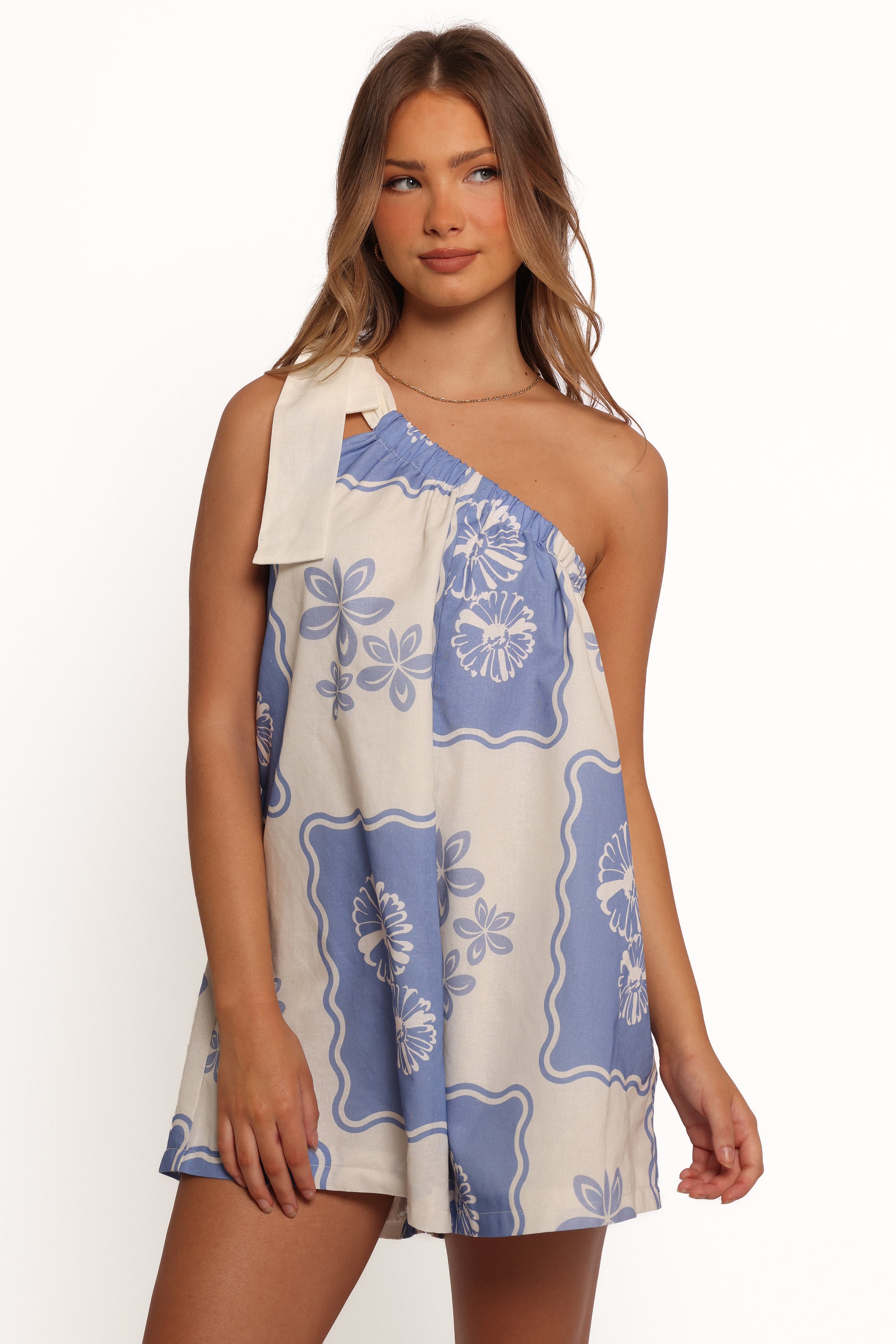 Shanice One Shoulder Playsuit - Blue Dahlia
